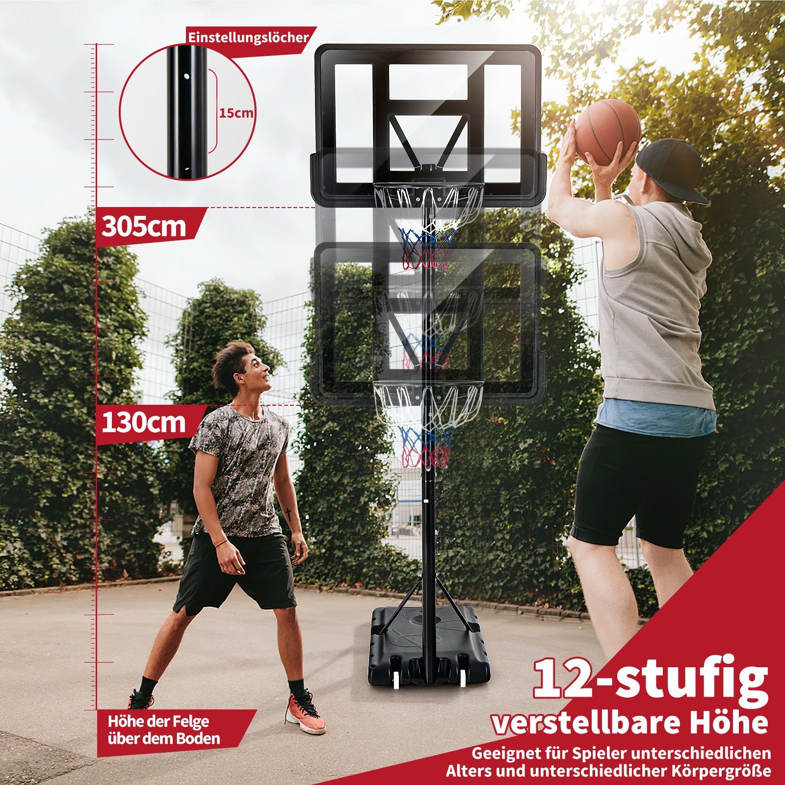 Rädern cm, & COSTWAY mit 2 Ständer 130-305 Basketballkorb