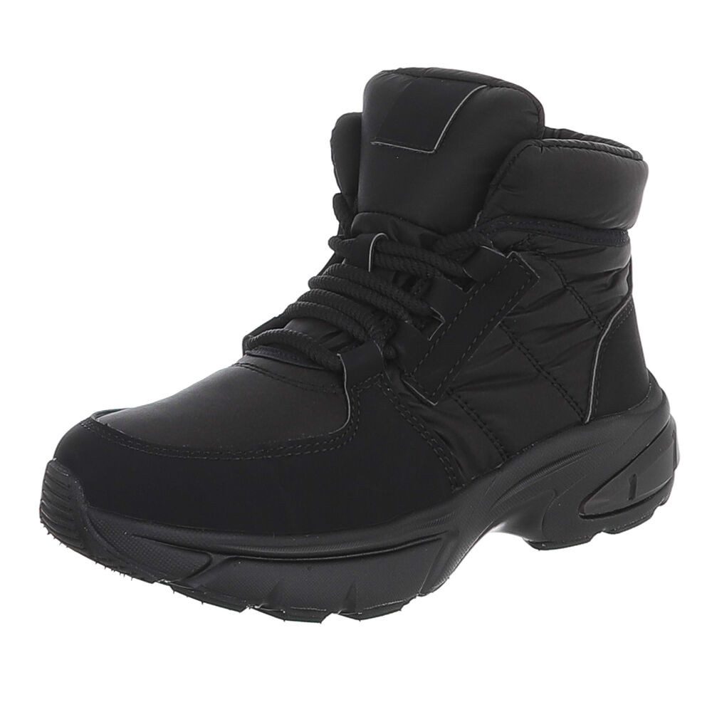 Ital-Design Damen Schnürstiefel sportlich gepolstert Winterboot Snowboots (92497454) Keilabsatz/Wedge Stiefeletten in Schwarz