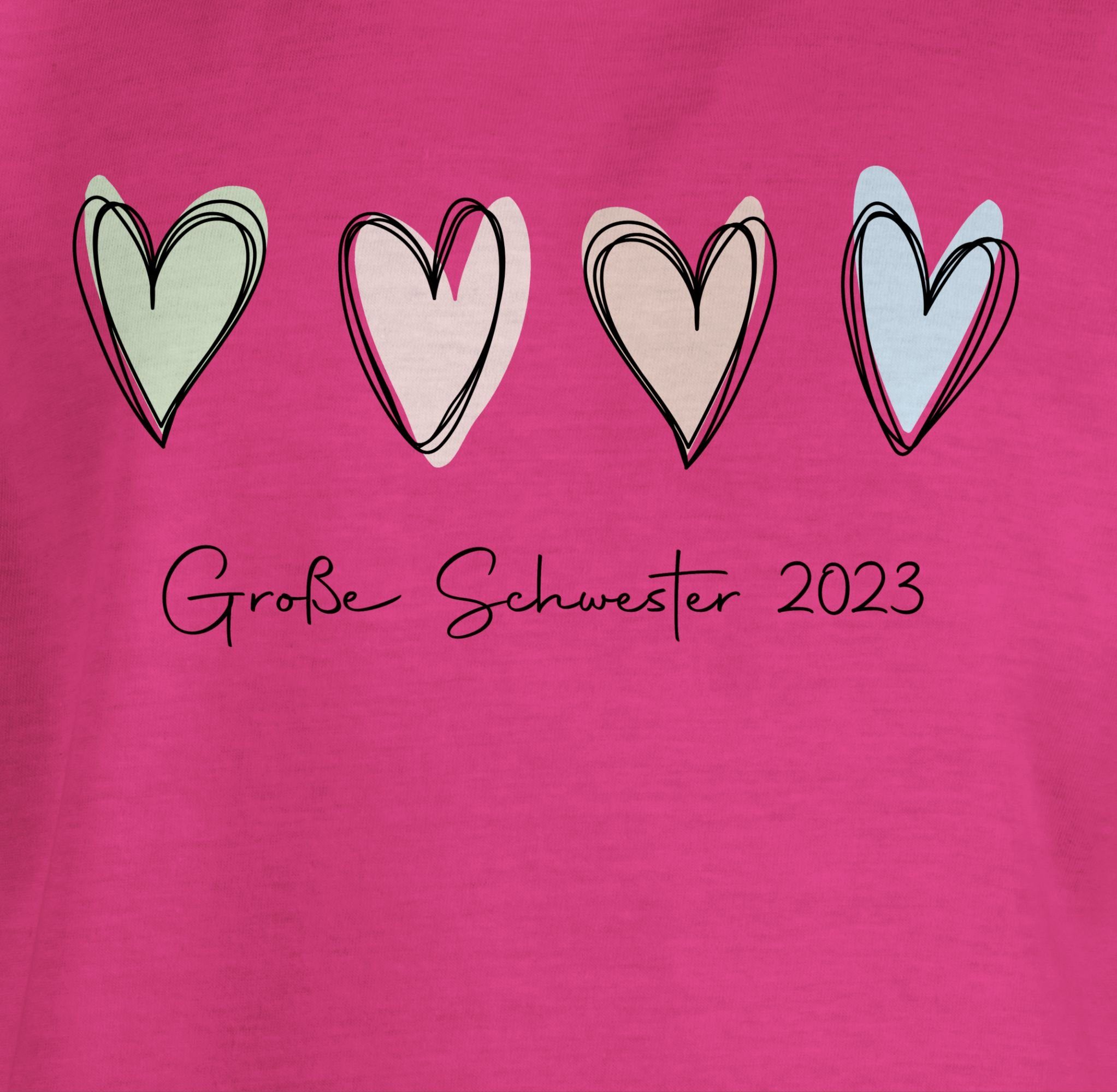Schwester T-Shirt Große 2023 Schwester Große Fuchsia Big 3 Shirtracer Sister
