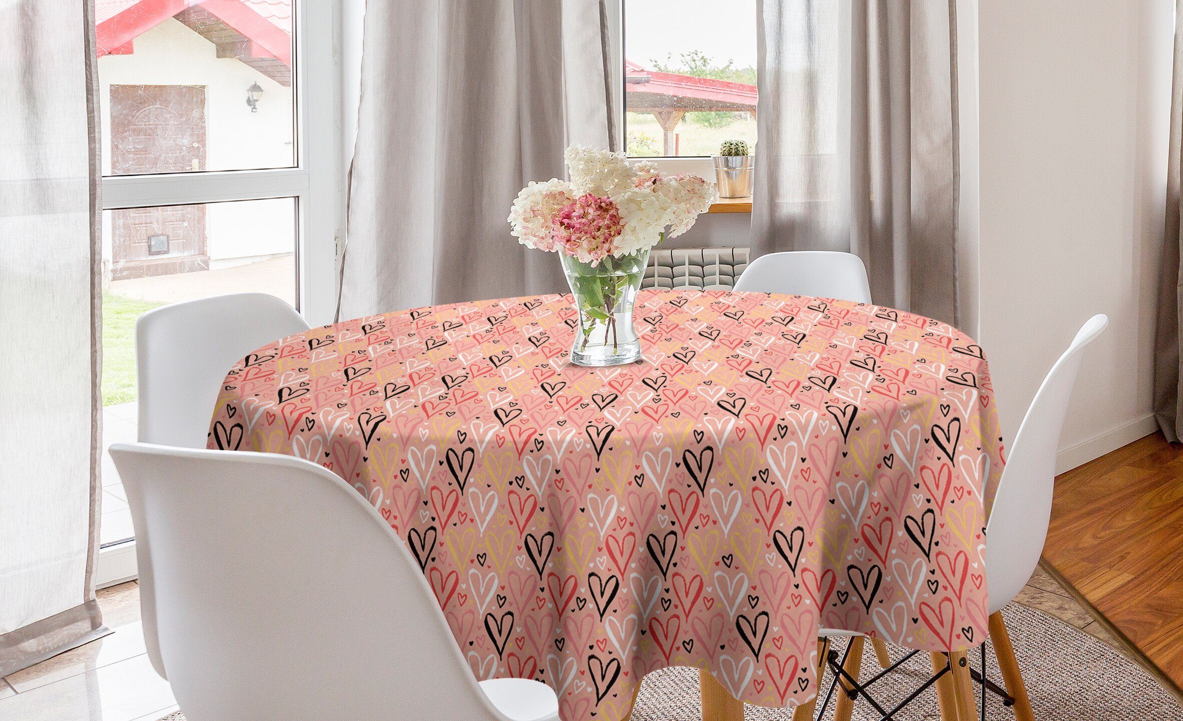 Abakuhaus Tischdecke Kreis Tischdecke Abdeckung für Esszimmer Küche Dekoration, Koralle Herz Valentines Love