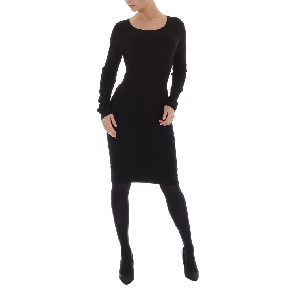 Ital-Design Strickkleid Damen Freizeit Ornamente Stretch Strickoptik  Stretchkleid in Schwarz