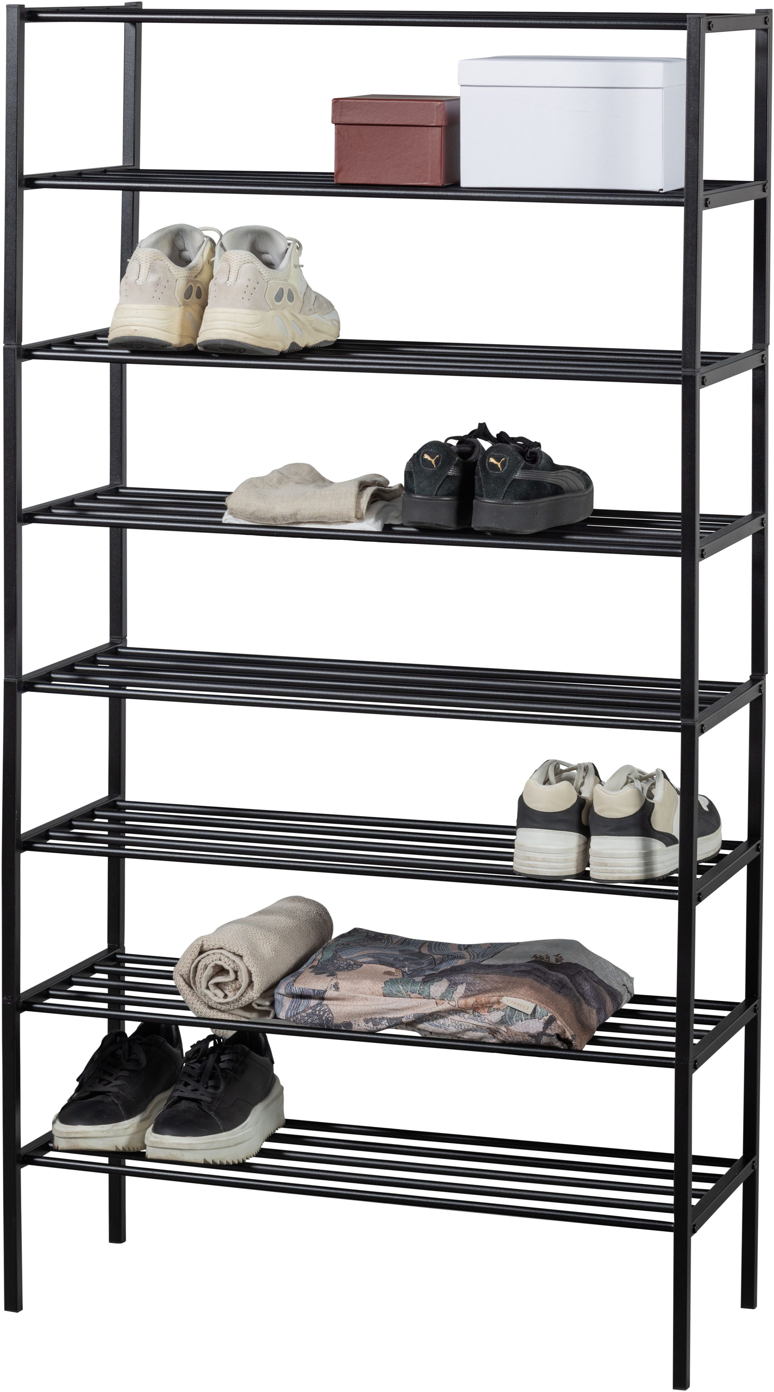 WOOOD Schuhregal Ferro mit pulverbeschichtetem Eisen stapelbar, Tragkraft 15 kg pro Einlegeboden, Pfleiglicht, einfach zu montieren