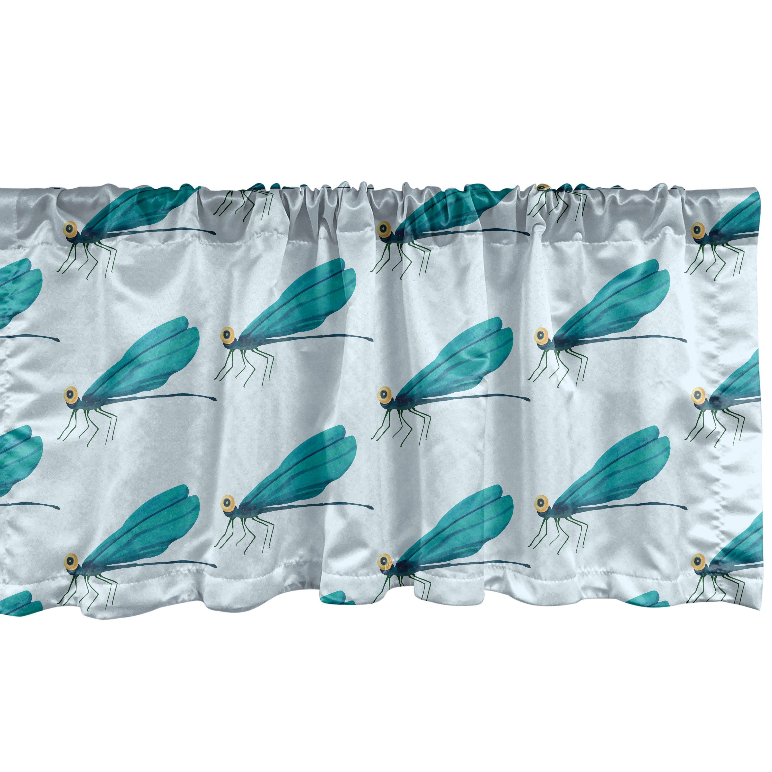 Scheibengardine Vorhang Volant für Küche Schlafzimmer Dekor mit Stangentasche, Abakuhaus, Microfaser, Libelle Aquarell Insekt