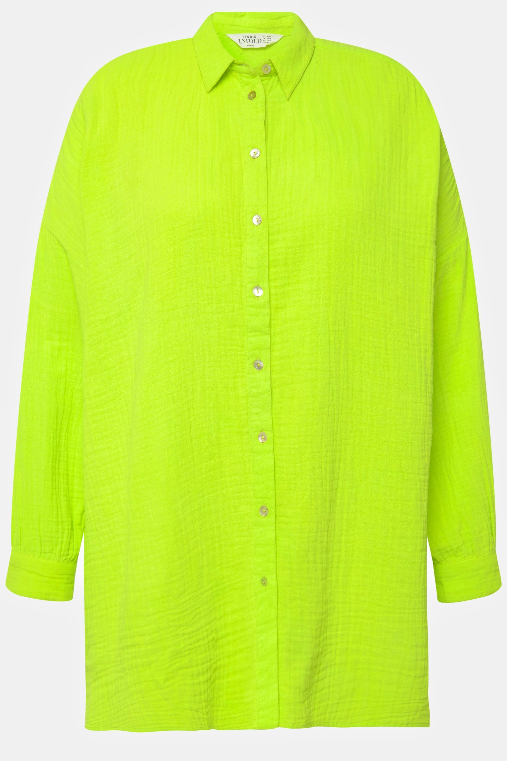 Studio Untold Hemdbluse Musselin Bluse gelb oversized Langarm neon Hemdkragen Neon