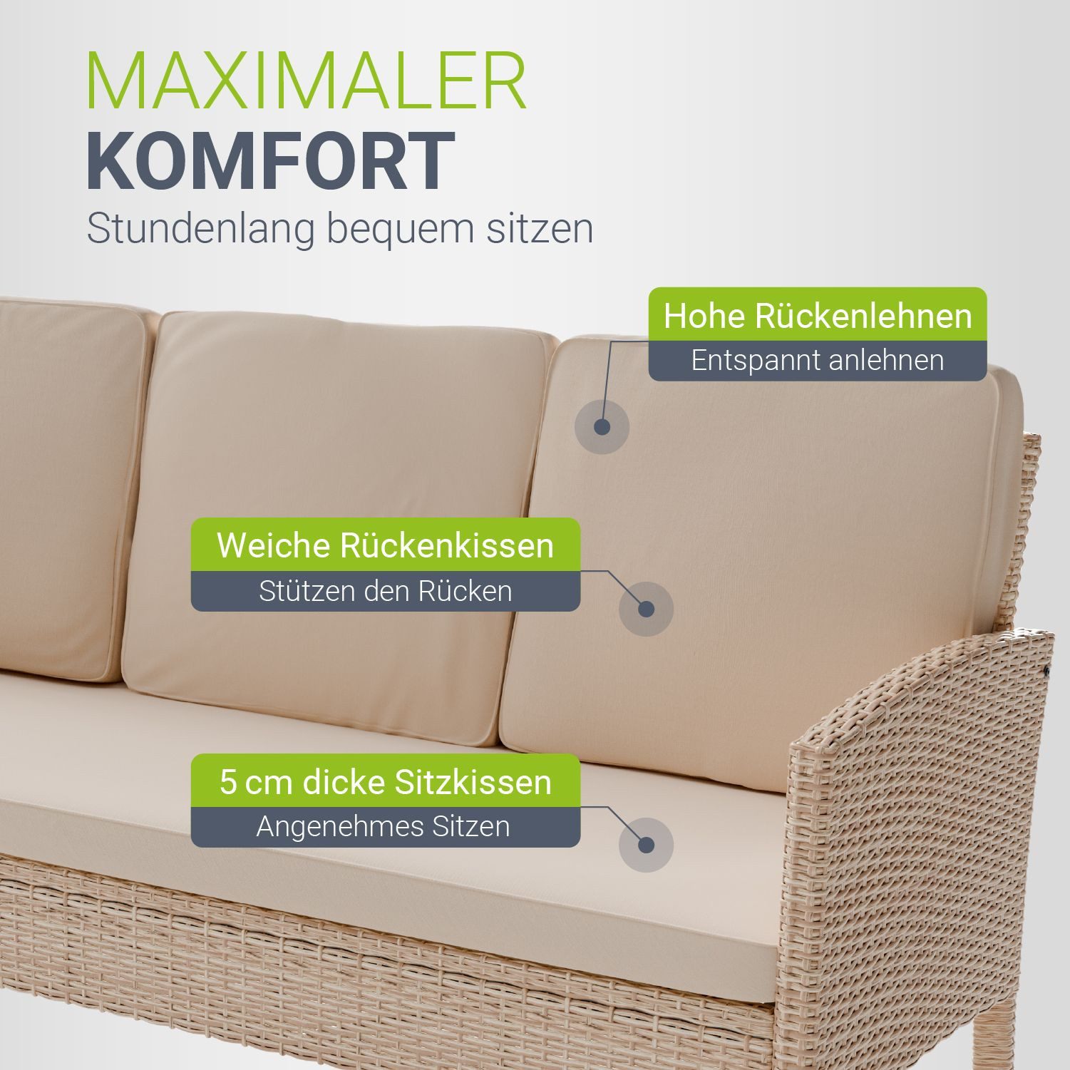Juskys Gartenlounge-Set Turin, (6-tlg), Polyrattan Sitzgruppe für 7 Personen, Gartenmöbel Set 6-teilig