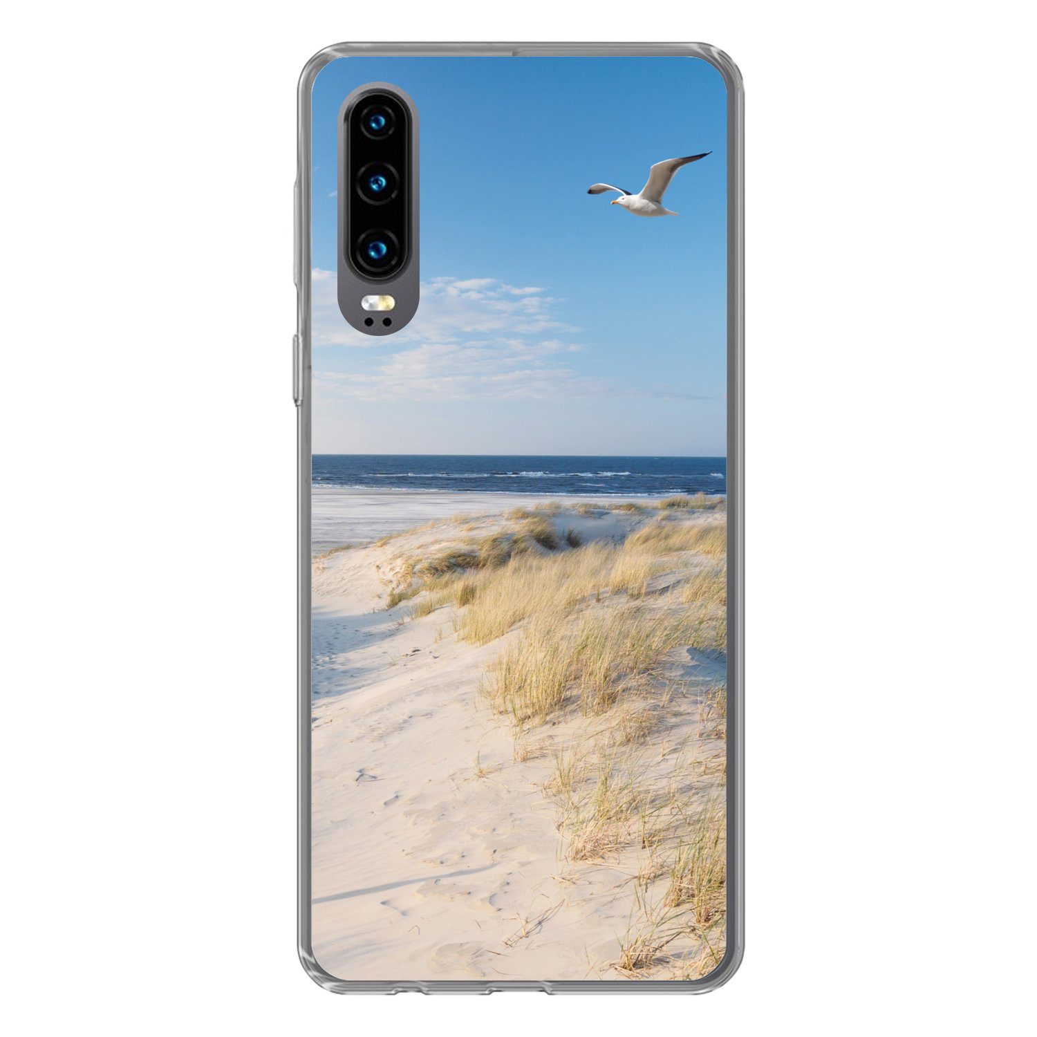 MuchoWow Handyhülle für Huawei P30 Düne - Möwe - Strand - Meer - Sonne, Handy Case, Silikon, Bumper Case Dünn