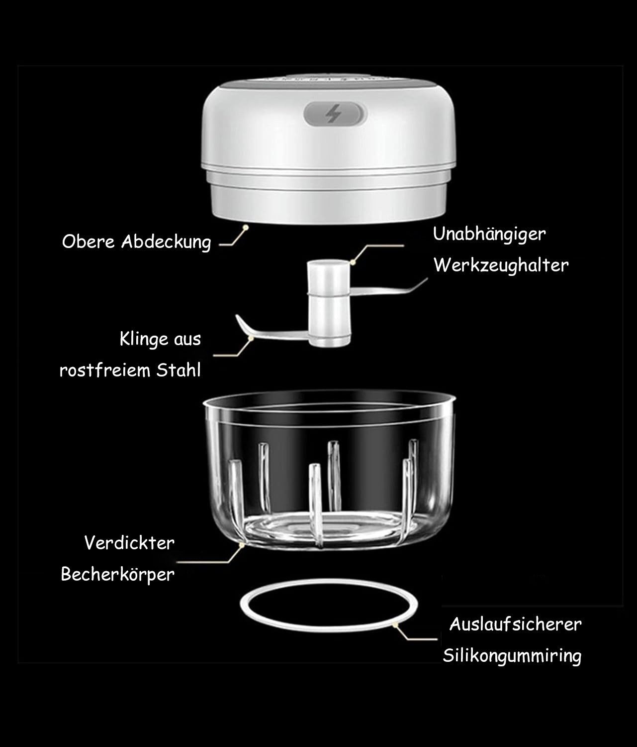 SinLaw Zwiebelhacker Elektrischer Knoblauchschneider & Fleischwolf,Küche Gemüsezerkleinerer, Multizerkleinerer, mit USB Wiederaufladbare für Babynahrung, Knoblauch