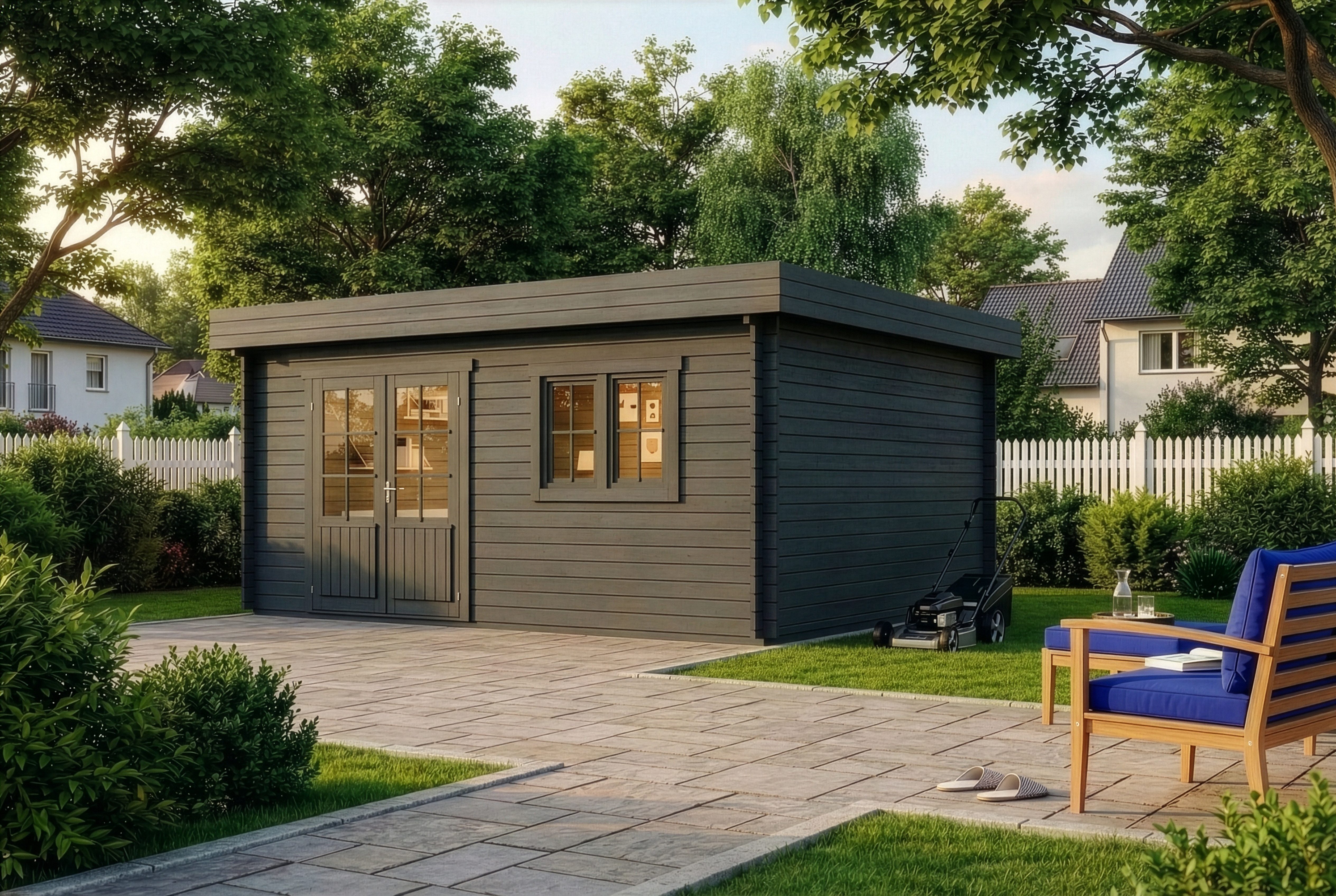 Alpholz Gartenhaus Holz Spree B, BxT: 520x420 cm, in Imprägniert (Grau) mit 28mm Wandstärke