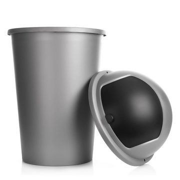 2friends Mülleimer Abfalleimer grau 50 L mit schwarzem Schiebedeckel, Mülleimer groß aus Kunststoff für die Küche oder das Büro