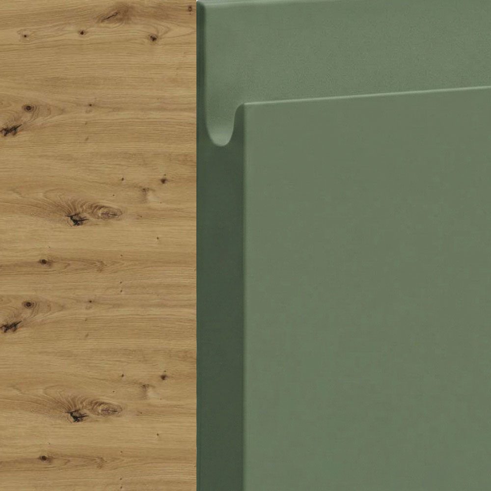 Feldmann-Wohnen Eckhängeschrank Florence (W10/60, 1-türig, 2 Einlegeböden, 1-St., puristische, grifflose Optik, lackierte Fronten, 60x60cm, Höhe 72cm) Eiche Artisan / RAL 6013 schilfgrün matt Türanschlag links