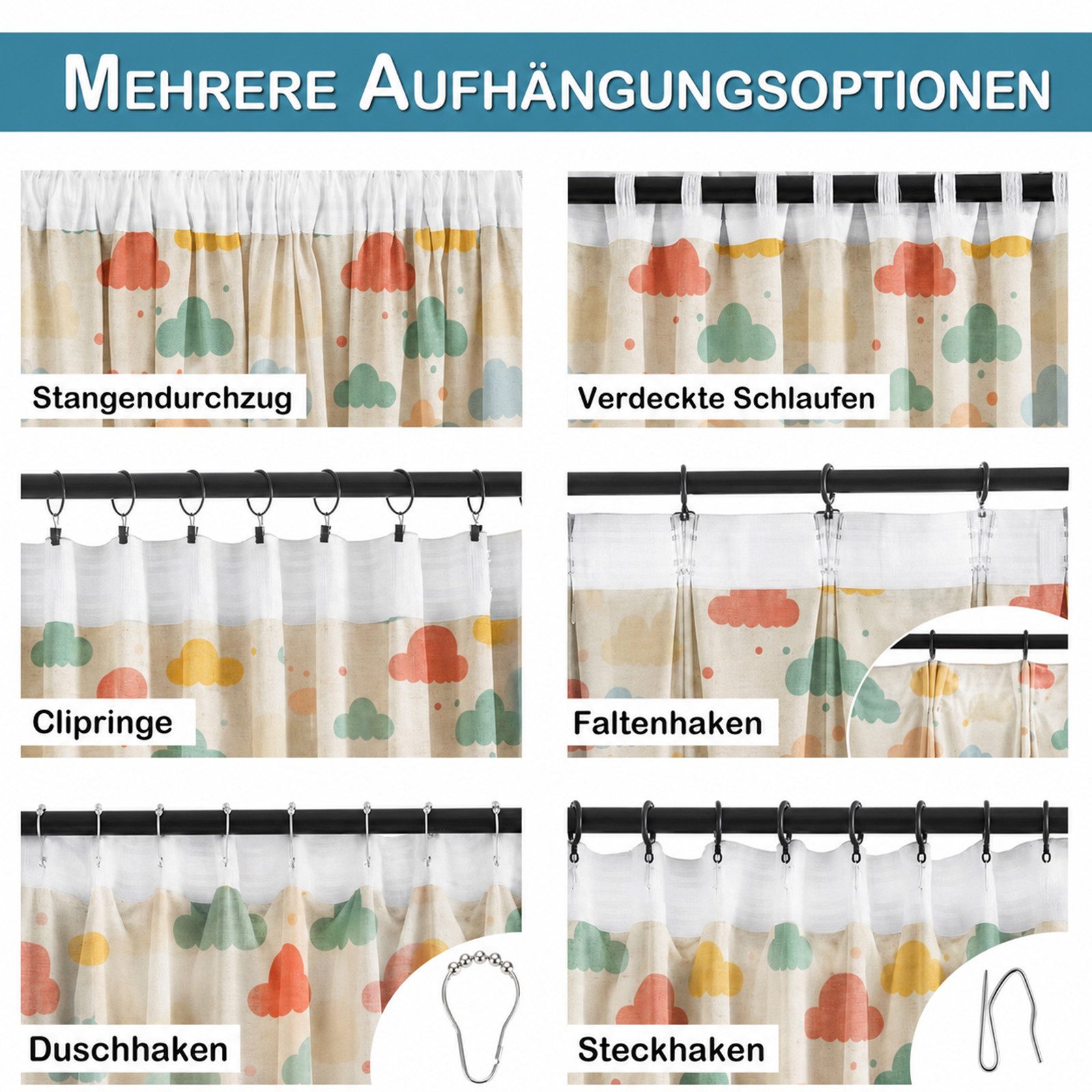 Sunicol Gardine Kinderzimmer Regenbogen Vorhang Voile mit Kräuselband 2er Set, Mädchen Baby Schlafzimmer Vorhänge – Bild 2 von 5