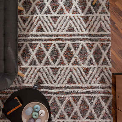 Hochflor-Teppich »Monza 652«, Paco Home, rechteckig, Höhe 34 mm, meliert, Rauten Muster, 3D-Effekt, mit Fransen, ideal im Wohnzimmer & Schlafzimmer
