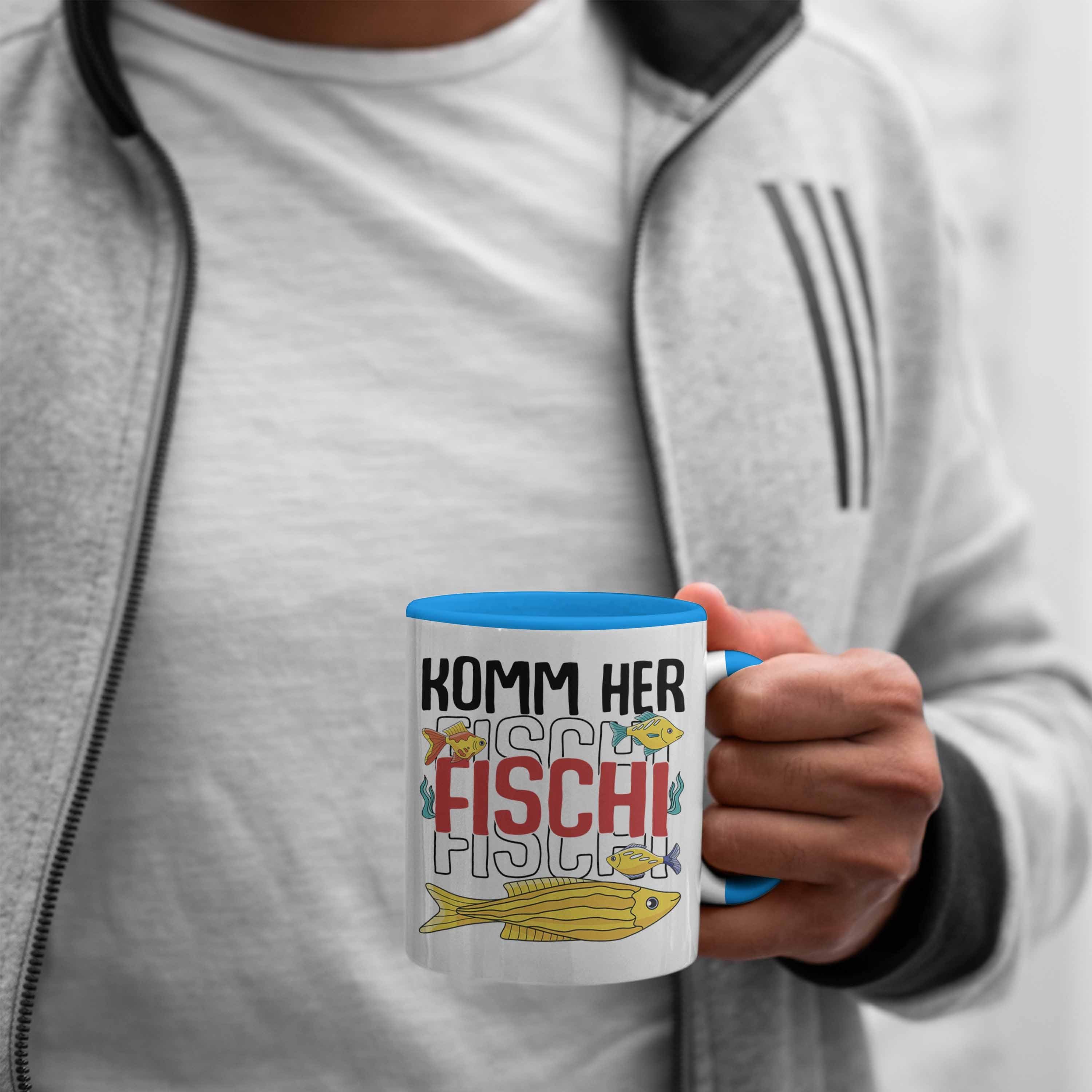 Kaffeetasse Zubehör zum Angeln Trendation Trendation Fischi Angeln Geboren Tasse Hobbyangler Komm Herr Blau Fischer - Geschenk Tasse Angler