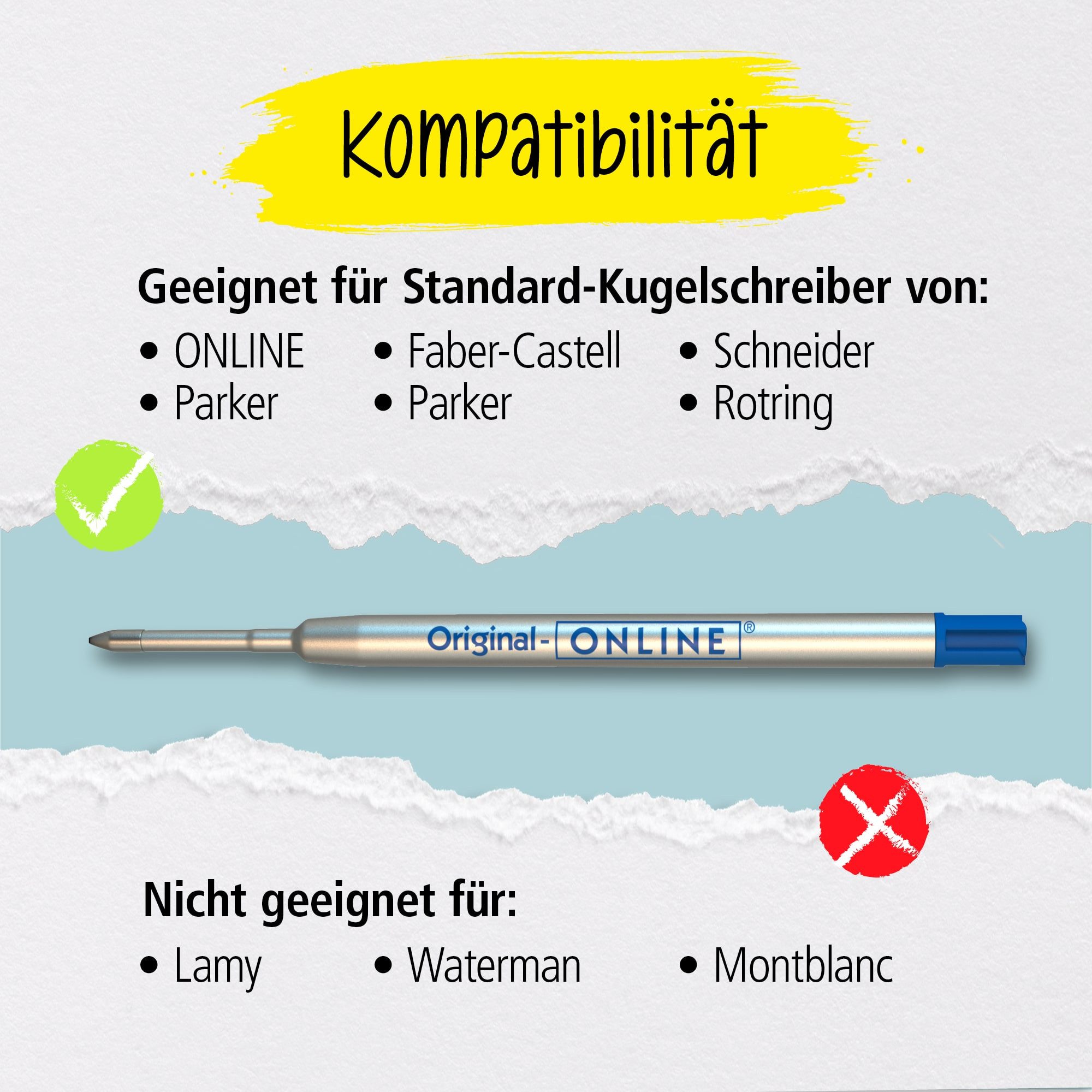Online Pen Kugelschreiber Kugelschreiberminen, G2-Format, für Standard-Kugelschreiber, hergestellt in der Schweiz – Bild 5 von 5