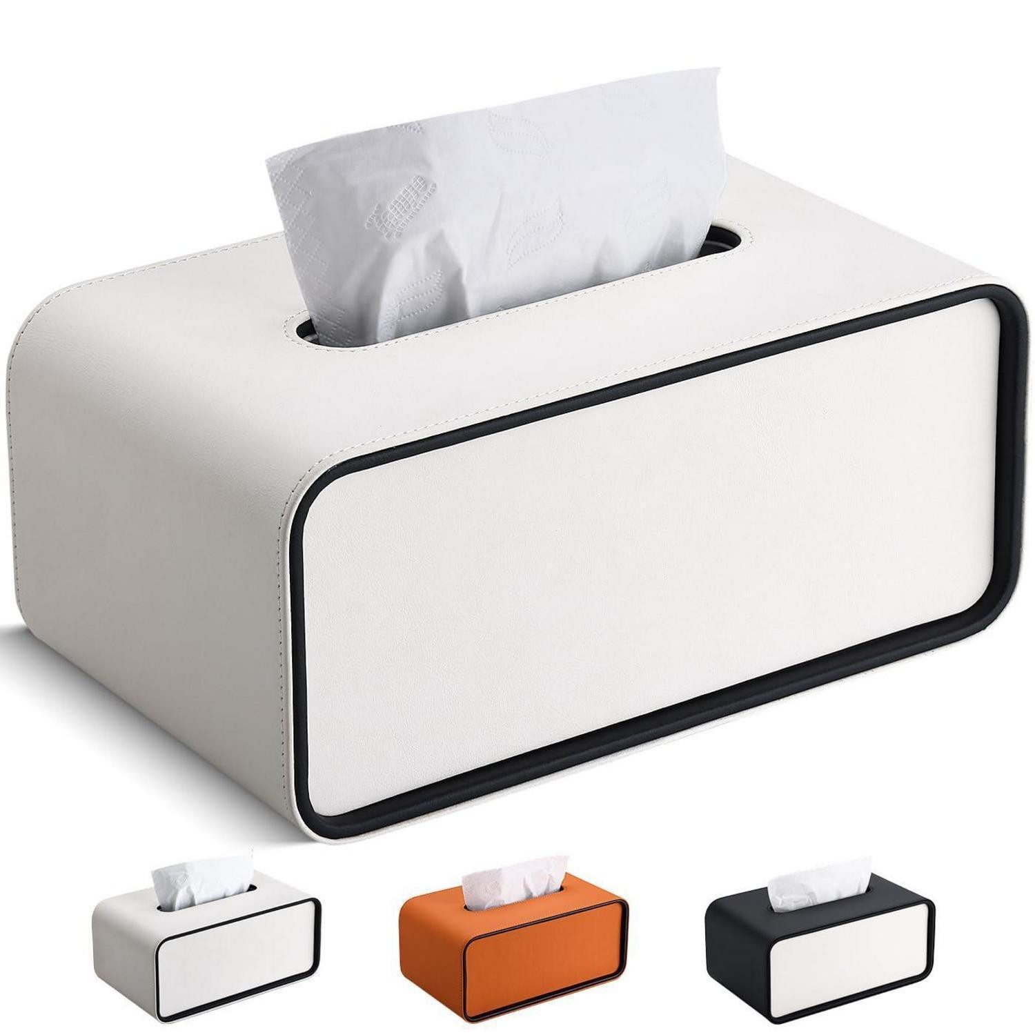 LuxusKollektion Papiertuchbox Taschentuchbox Leder Schwarz-Weiss Kompakt
