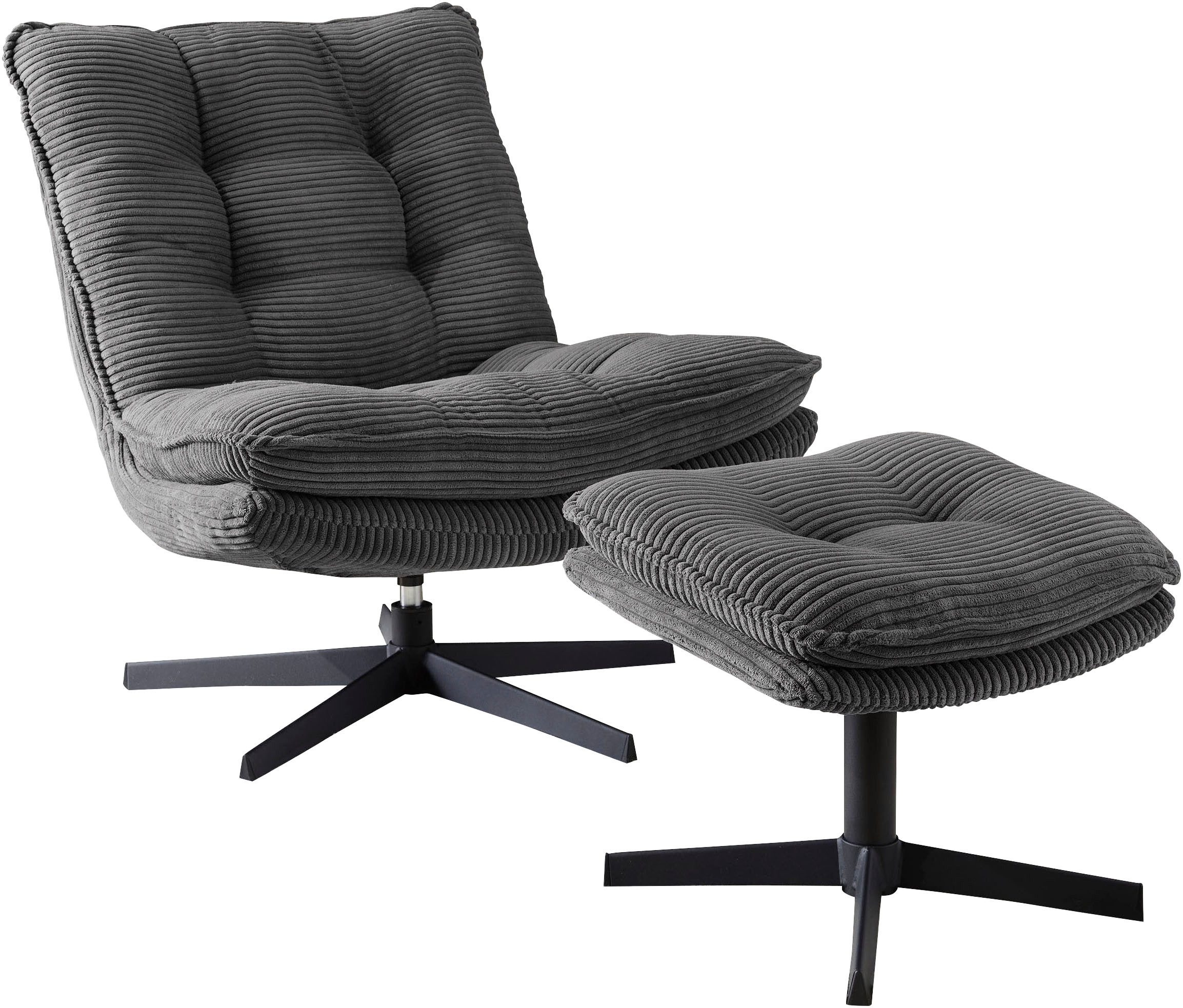 Jockenhöfer Gruppe Relaxsessel Kasper, B: 76 cm, Sitzhöhe: 47 cm, Set: mit Hocker, 360° Drehfunktion, Cord