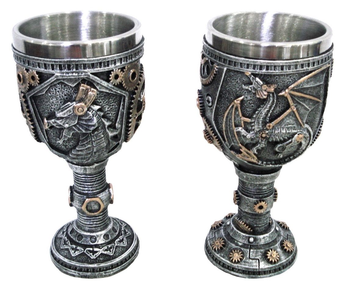 Becher Kleine Kelche 2er Set - Steampunk Drachen - Fantasy Gothic Becher