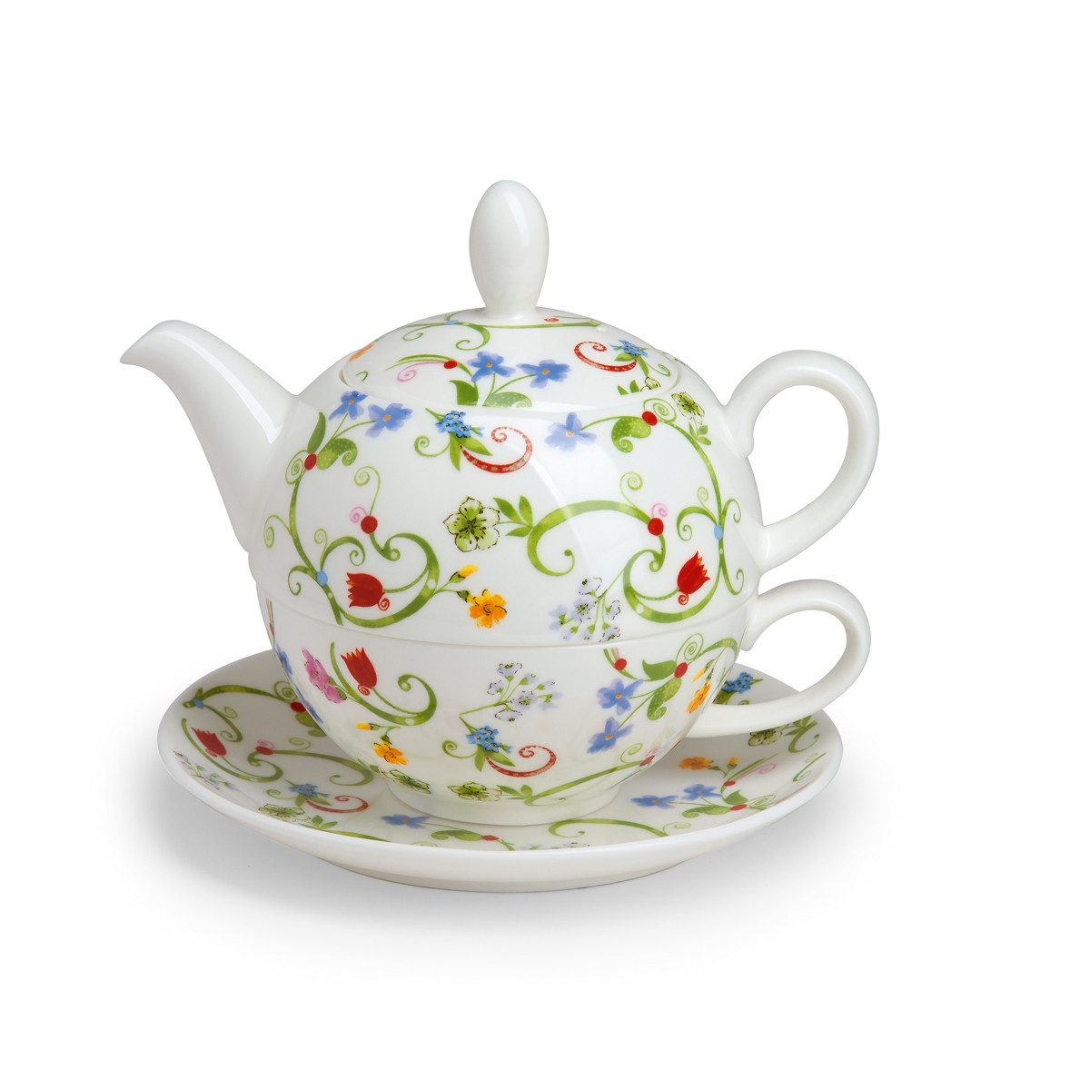 TeaLogic Teeservice Tea For One Set Fleurette Teekanne Teetasse Untertasse Fine Bone China (1-tlg), 1 Personen