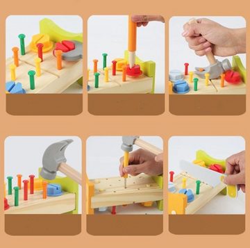 SOTOR Spiel-Werkzeugstation Kinder-Aufklärungspuzzle Demontage Klopfnagel Spielzeugauto, (Feinmotorik Hände frühes Lernen Holzspielzeug)
