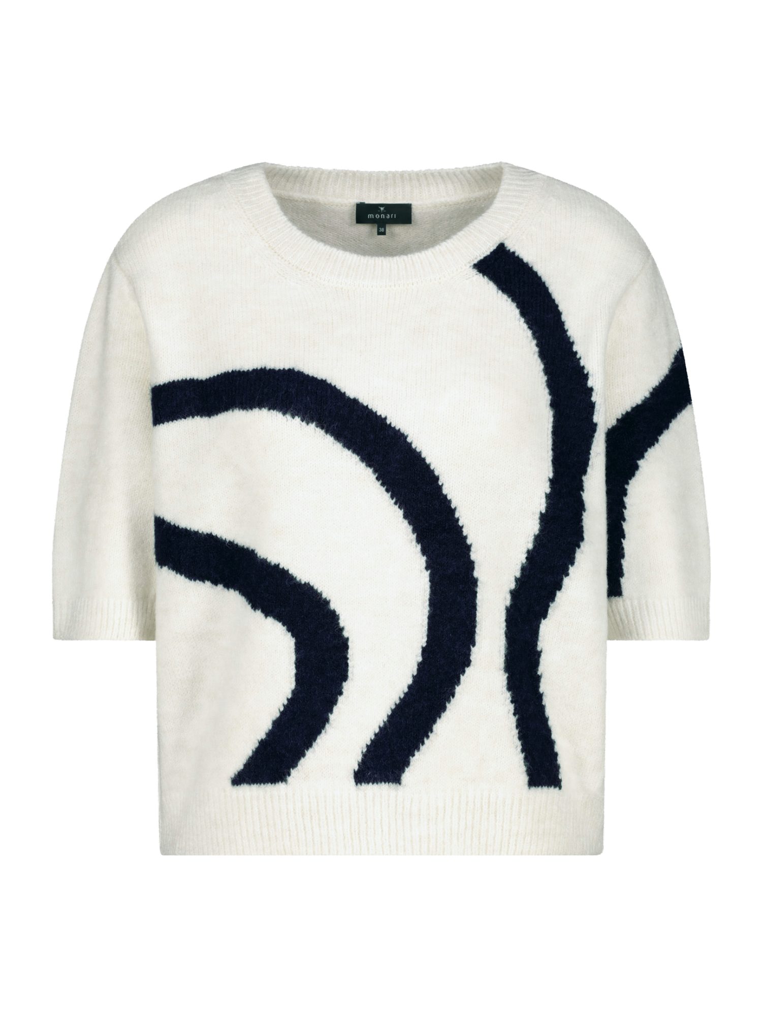 Monari Strickpullover weiß,Casual,Polyacryl,Allover-Print,Rundhals,1/2 Arm,Regular Fit