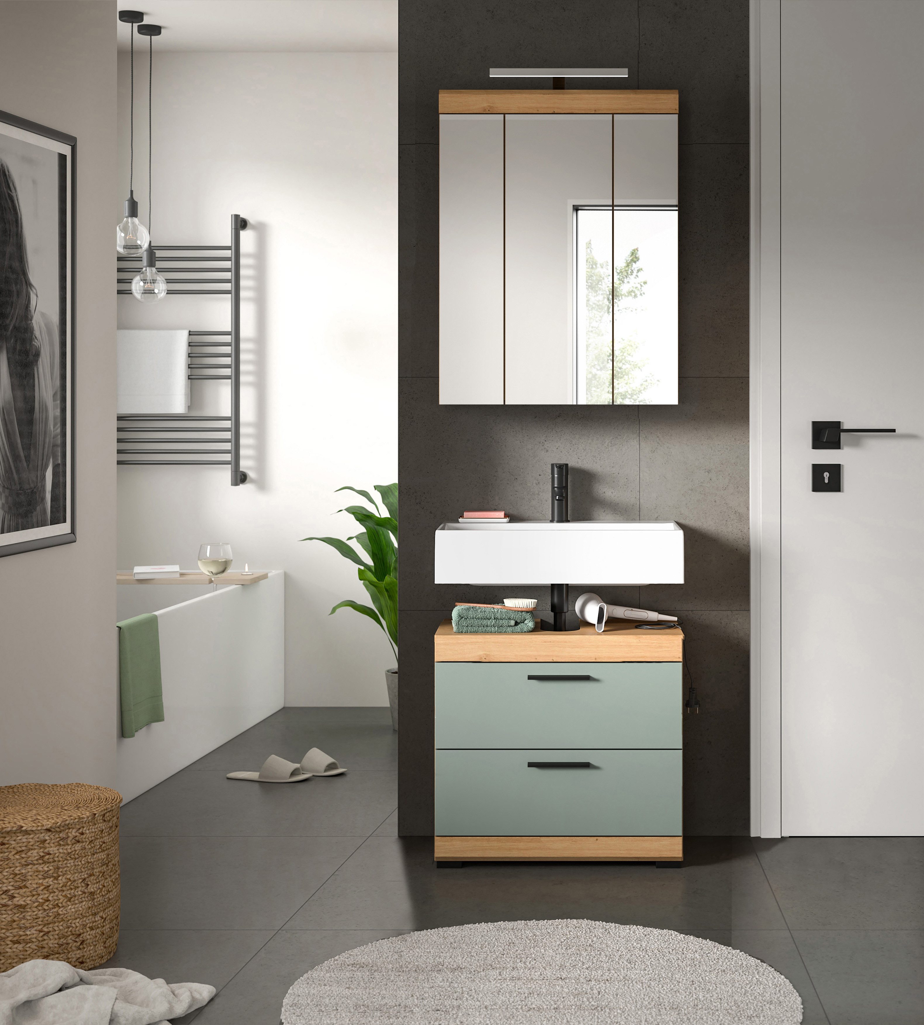 INOSIGN Badmöbel-Set Siena, 2 teilig, inklusive LED Beleuchtung, bestehend günstig online kaufen