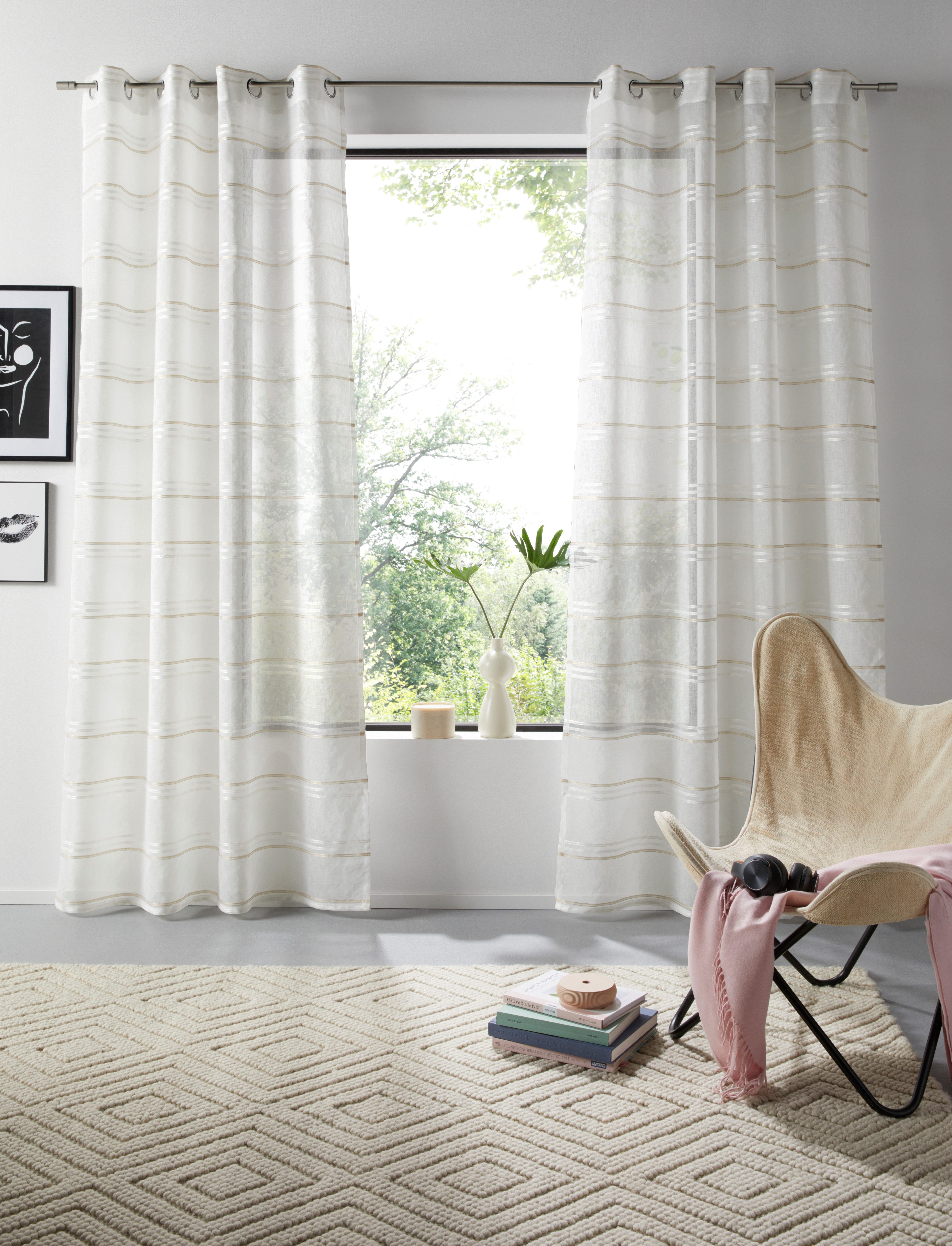 OTTO home Gardine Sirii (1 St), Ösen, halbtransparent, Polyester, Halbtransparent, angenehme Haptik, mit Streifen, modern