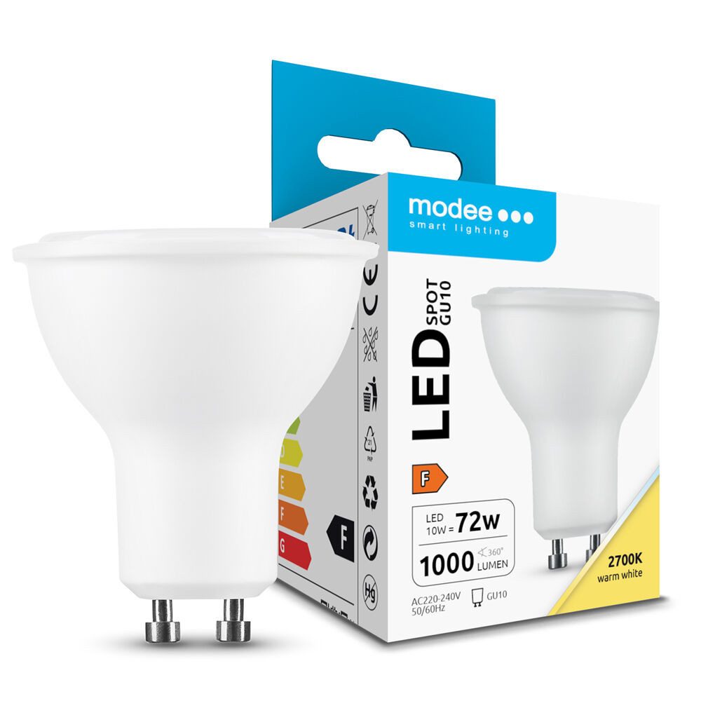 Modee Smart Lighting LED-Leuchtmittel 10 W GU10 Leuchtmittel Leuchte Spot Einbauleuchte Einbauspot, Warmweiß 2700K, 1000 Lumen, Abstrahlwinkel 110°