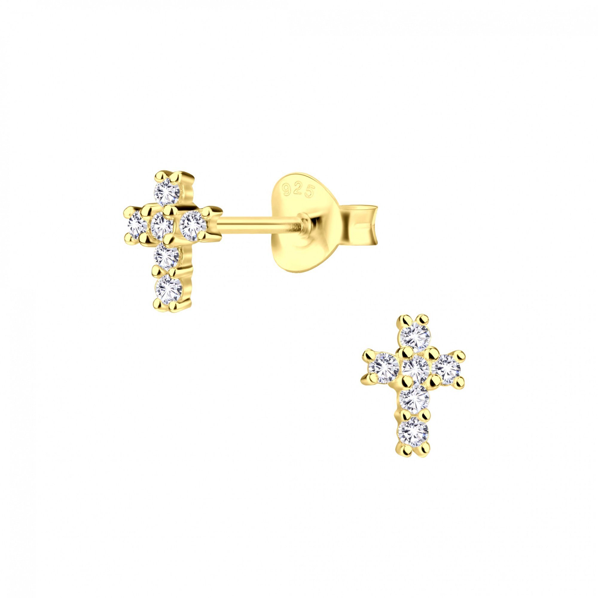 ALEXANDER YORK Paar Ohrstecker KREUZ Zirkonia in Gold, 2-tlg. (Ohrstecker), 925 Sterling Silber