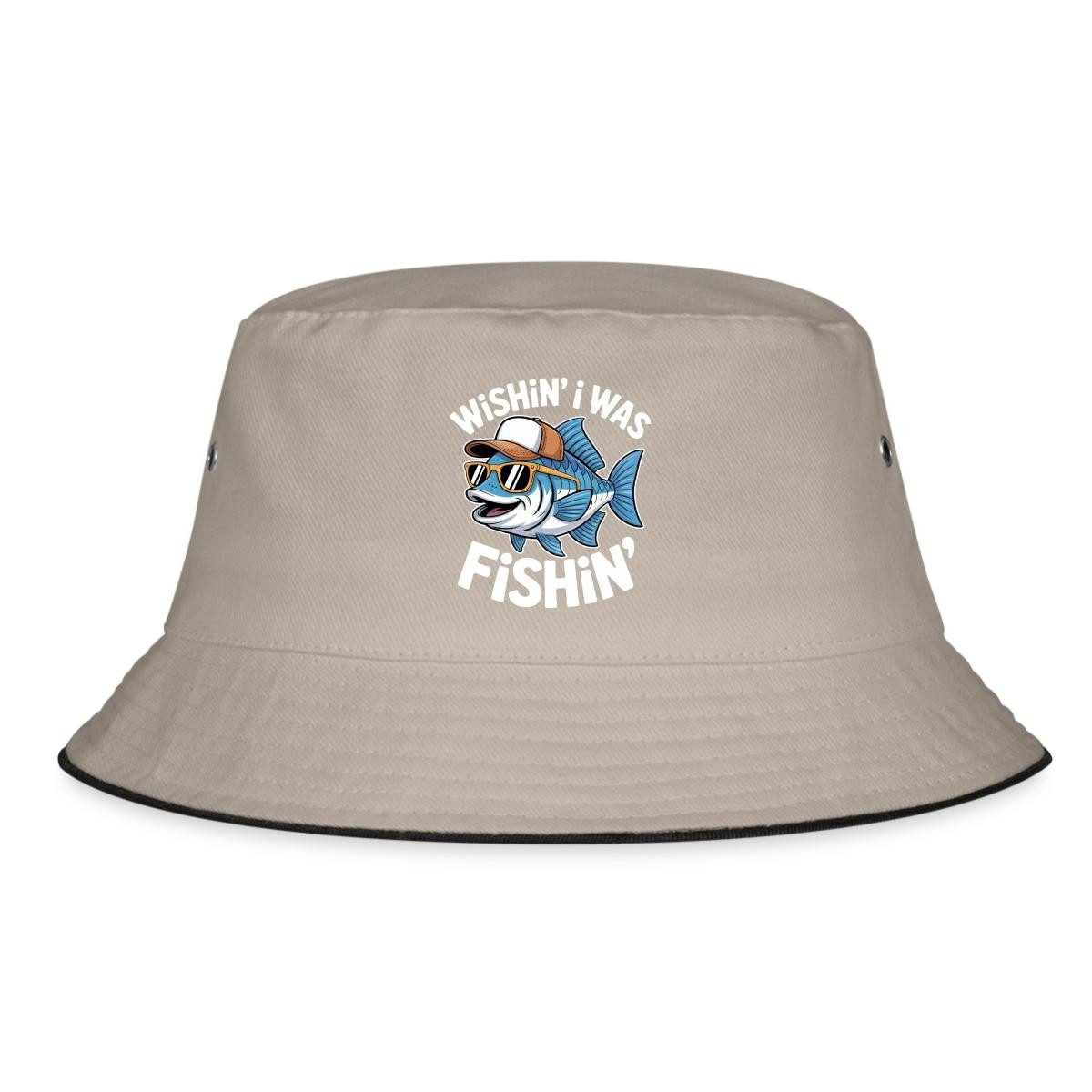 Spreadshirt Sonnenhut Wishin´ I Was Fishin´ Angler Fischerhut (1-St)