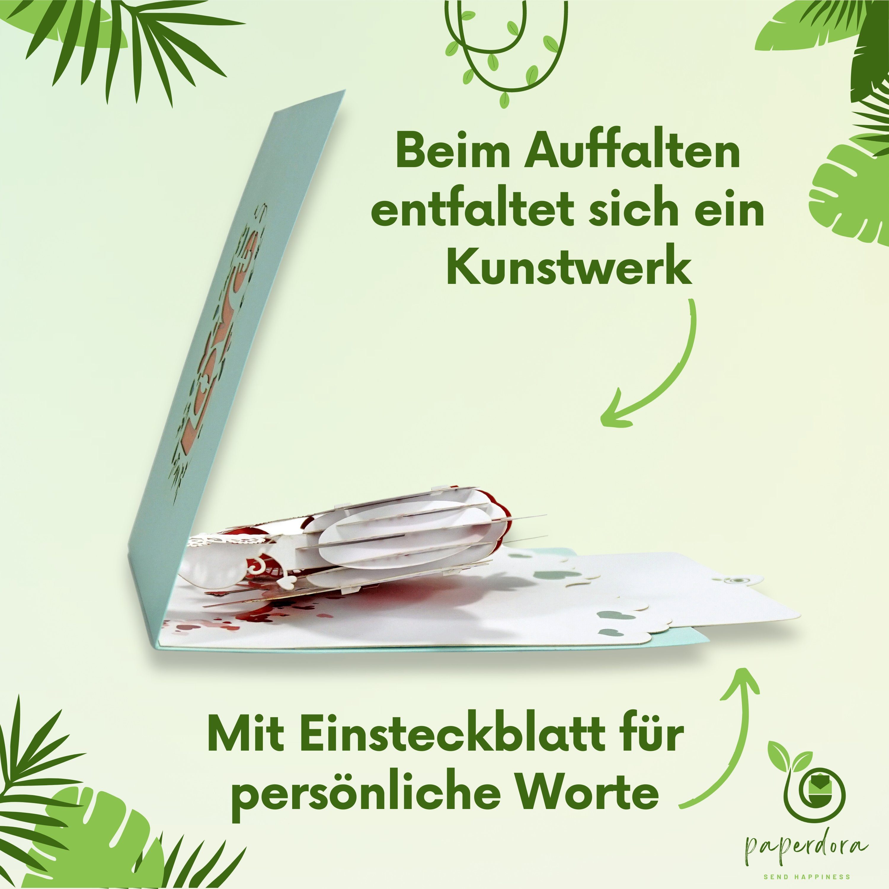 Thumbnail - paperdora Valentinstagskarte 3D Pop-Up-Karte „Valentinstag“ mit Umschlag und Wachssiegel, Grußkarte Valentinstag Liebe G...