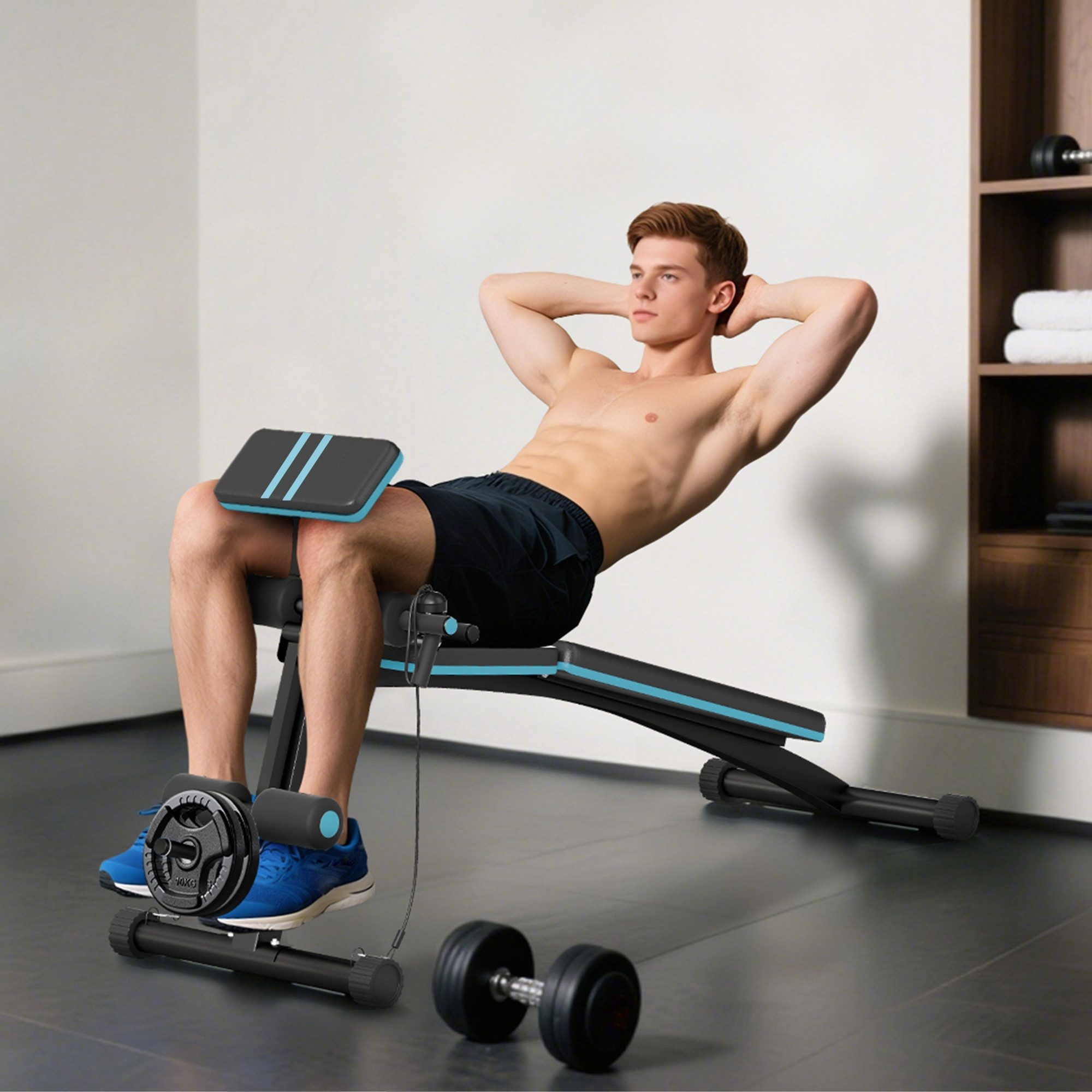 HOMCOM Hantelbank Bizeps-Curls, Langhantel, Stahl, Blau, (Multifunktion Trainingsbank, 1-tlg., Klappbar Fitnessbank), für Zuhause, Bizeps-Curls, Langhantel, Stahl, Blau
