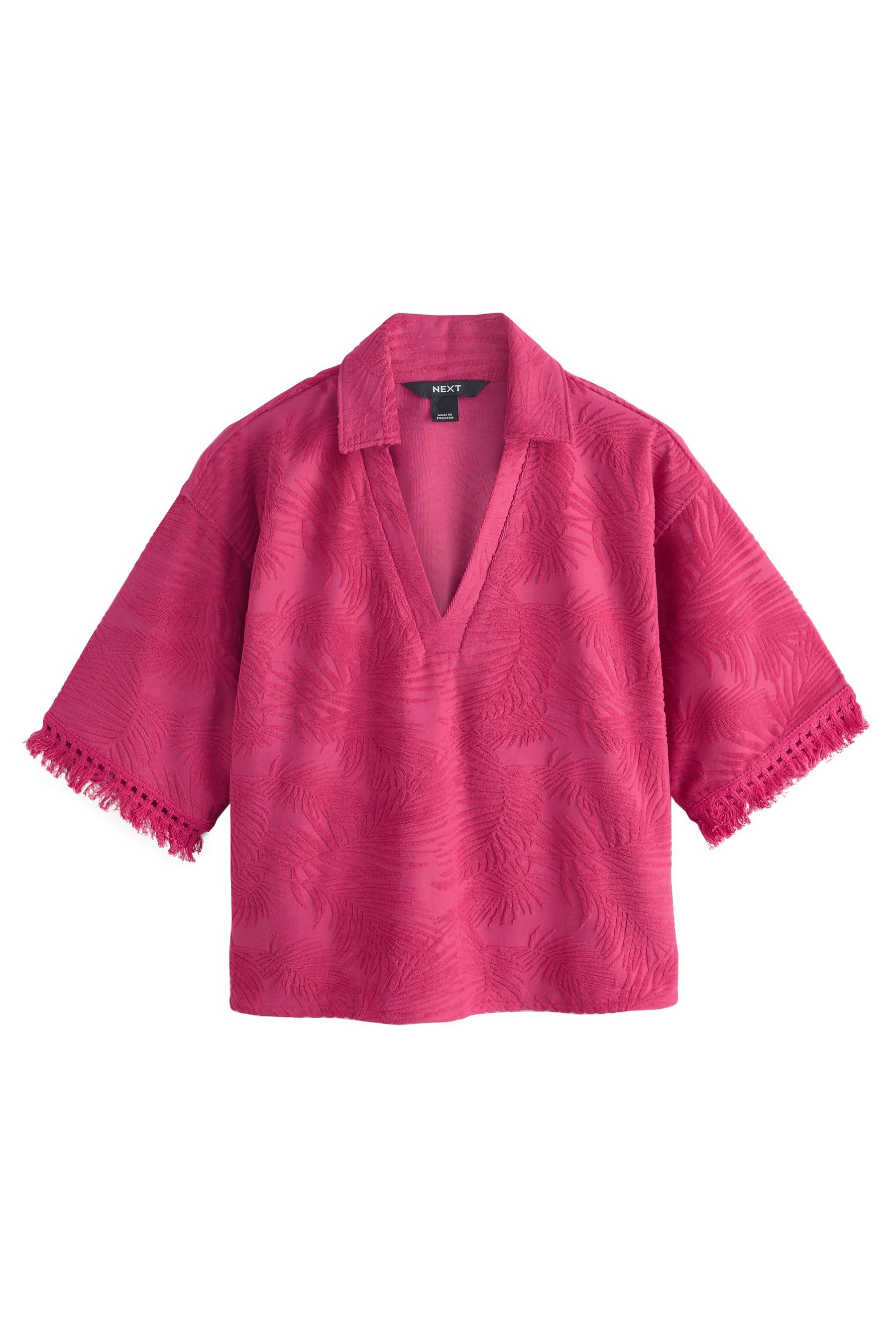 Next Poloshirt Jacquard-Kurzarmhemd aus Frottee mit Fransen (1-tlg)