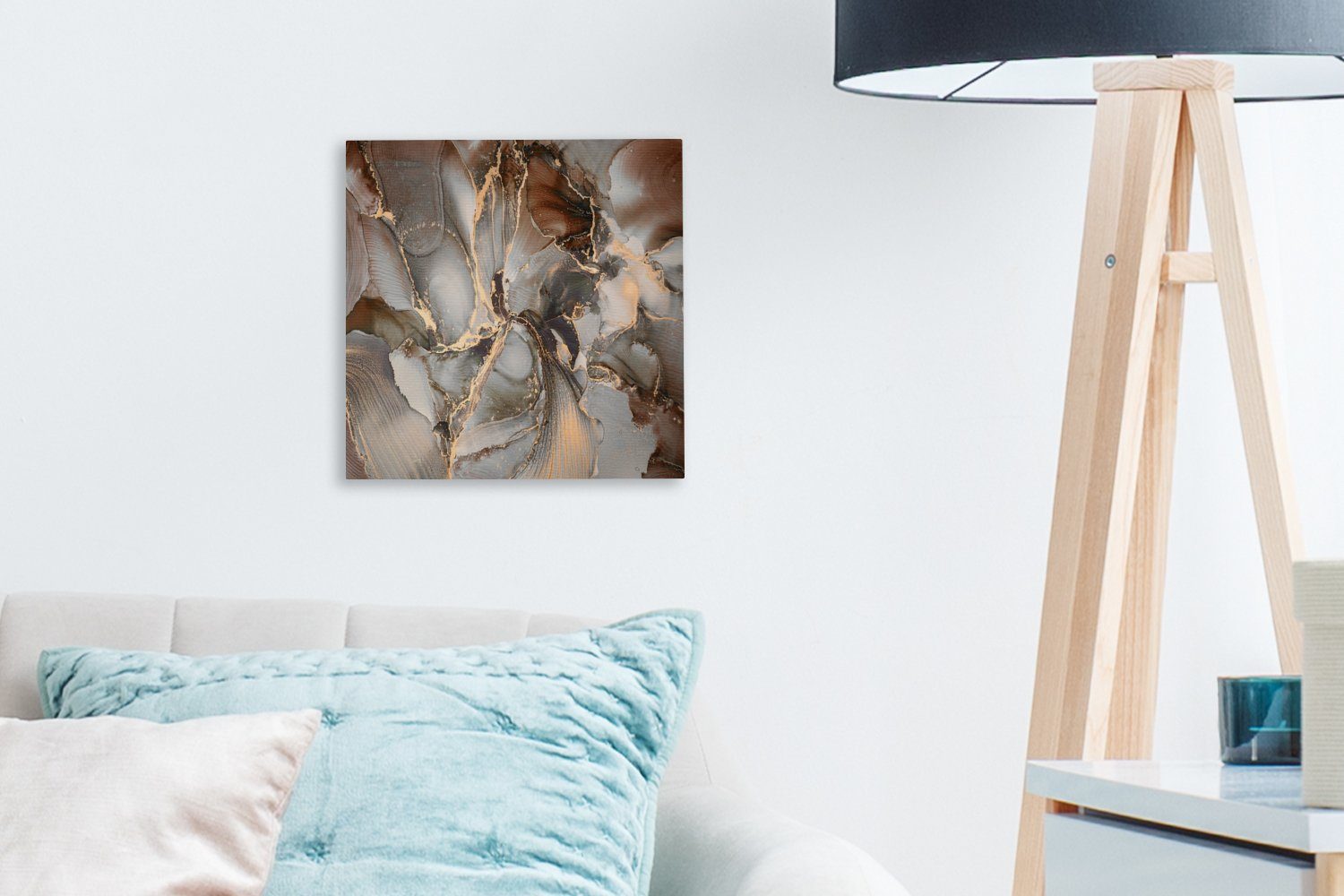 für Grau Gold Wohnzimmer Leinwandbild - (1 Bilder Marmor, - St), Schlafzimmer OneMillionCanvasses® Leinwand