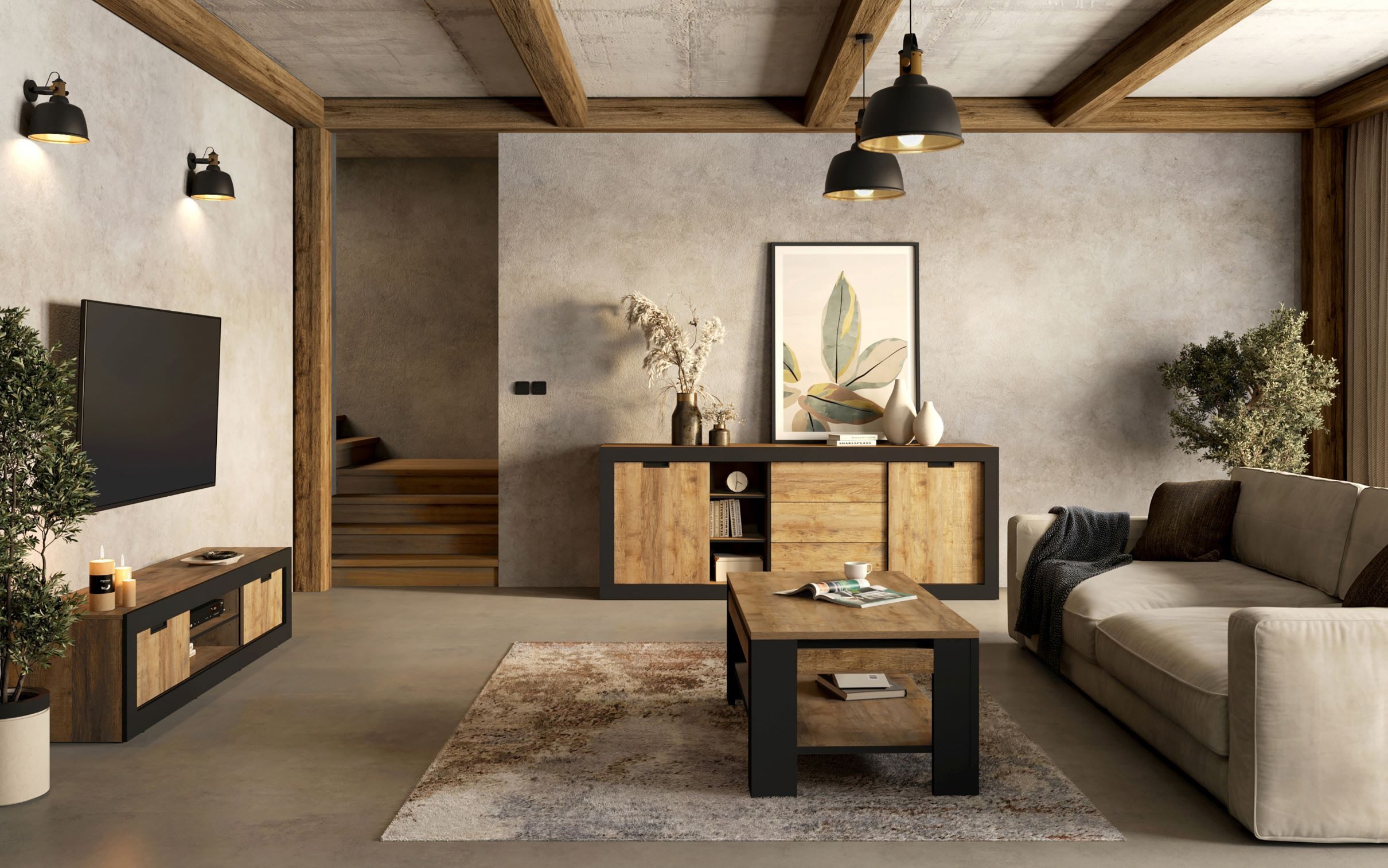 99rooms Wohnwand Suhl, (Set (2-St), Wohnmöbel, Wohnzimmer-Set), Modern Design, bietet viel Platz und Abstellfläche, mit Schiebetüren