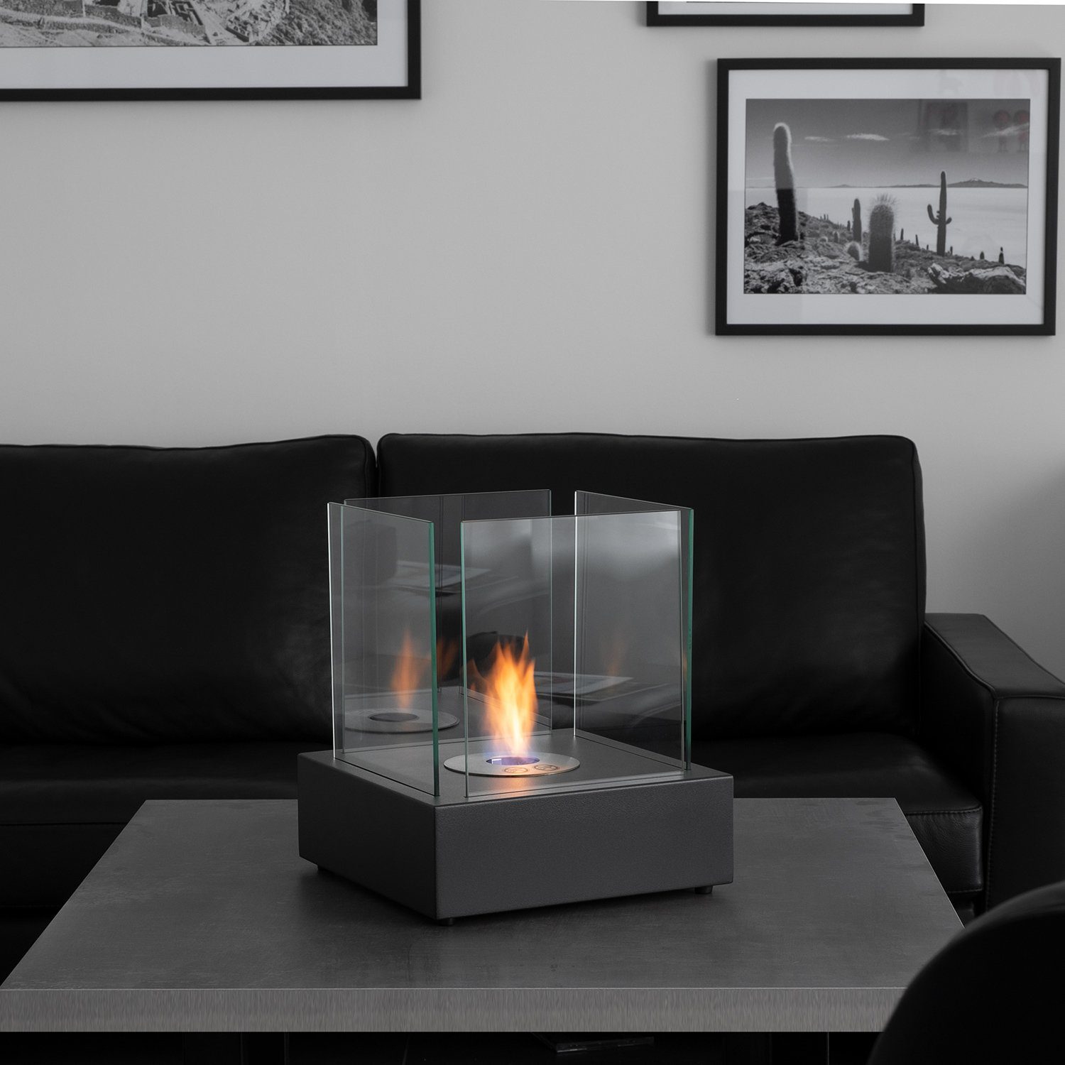 Standkamin Tischkamin Terrassenfeuer Dekokamin Bio-Ethanol Kamin 30x30x35 Bio-Ethanol cm Glasfeuer Moritz schwarz, Ethanolbrenner