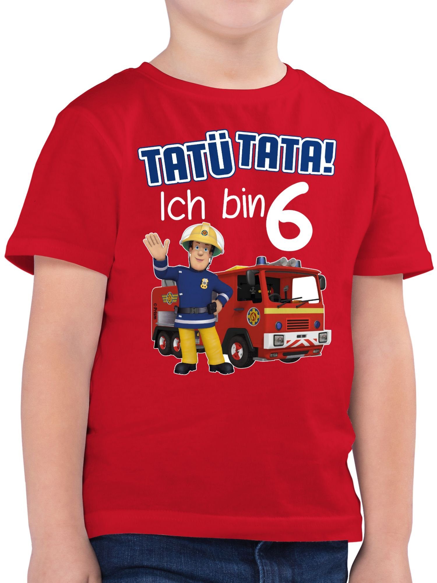 Shirtracer T-Shirt Tatü Tata! Ich bin 6 - blau Feuerwehrmann Sam Jungen 02 Rot