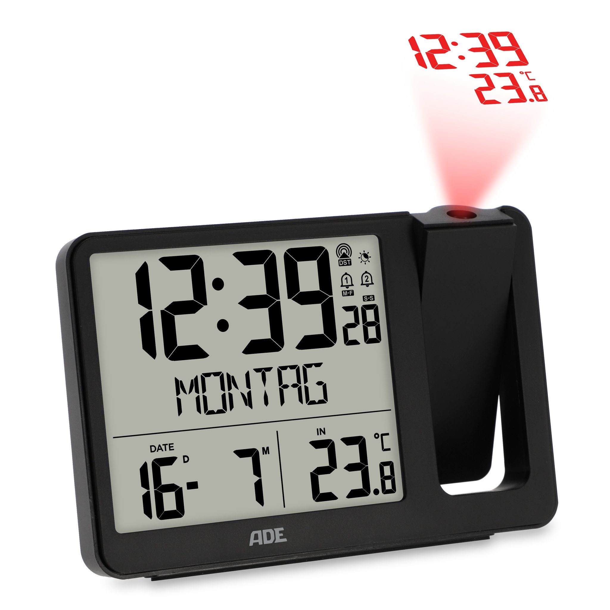 ADE Projektionswecker Funk mit Außensensor und 2 Weckzeiten mit Anzeige von günstig online kaufen