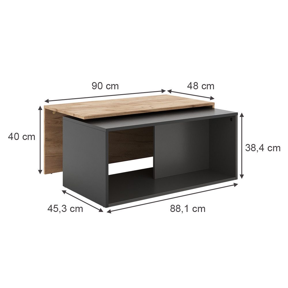 Vicco Couchtisch Paul, Anthrazit/Goldkraft Eiche, 90 x 48 cm günstig online kaufen