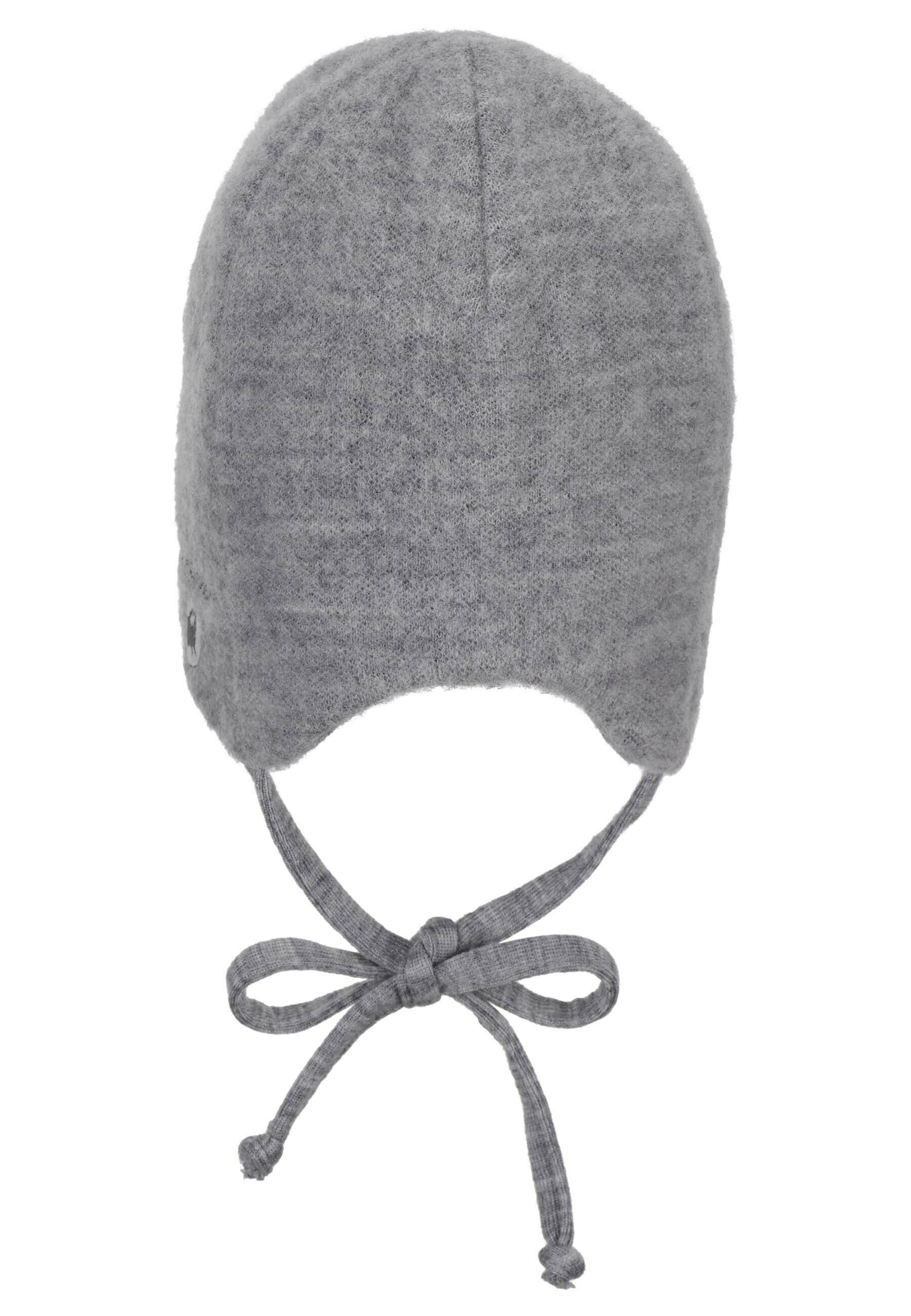 und Schlupfmütze unifarben angeschnittenen Beanie hellgrau-meliert Bindeband Wintermütze Merinowolle mit aus für Sterntaler® Baby Ohrenklappen) Mütze weicher Mütze (1-St., Kinder