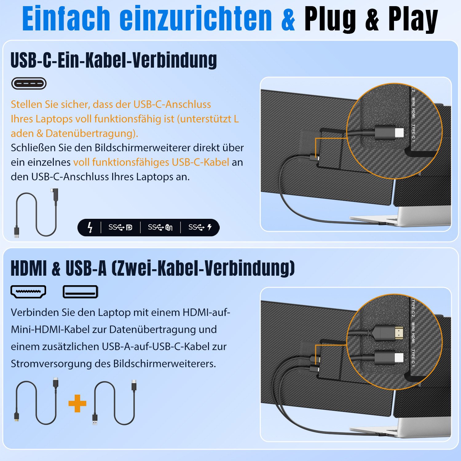 KEFEYA 14 Zoll Laptop Bildschirm Extender Portabler Monitor (36 cm/14 ", 1920x1080 px, Full HD, 60 Hz, IPS, LCD, Laptop-Bildschirmerweiterung für Mac, Windows & ChromeOS)
