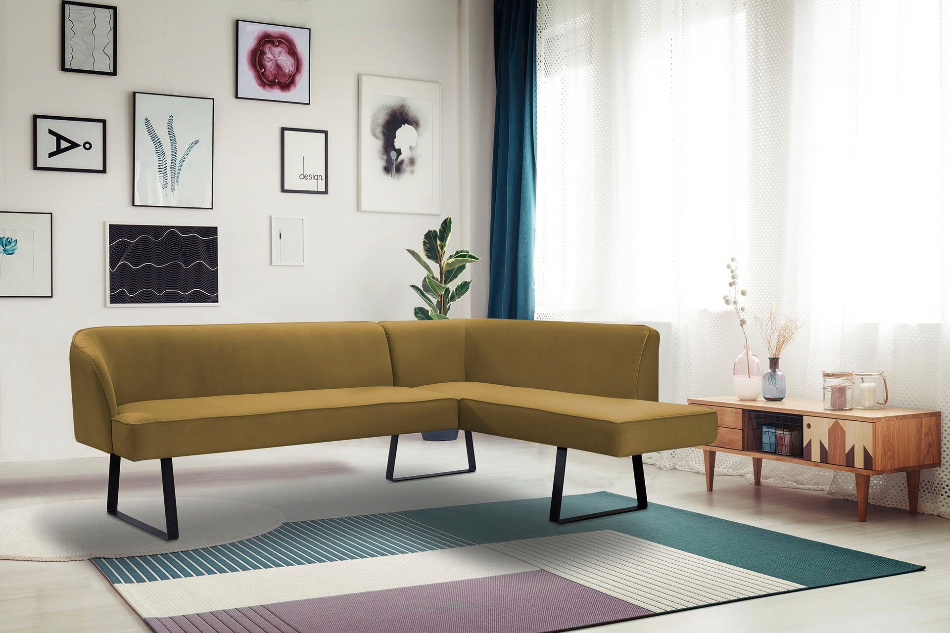 exxpo - sofa fashion Eckbank Americano, mit Keder und Metallfüßen, Bezug in verschiedenen Qualitäten