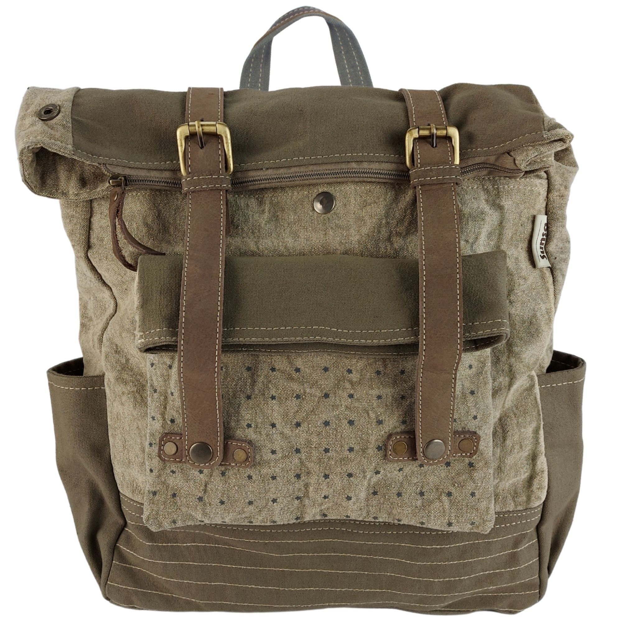 Sunsa Freizeitrucksack schöne Rucksack, Große Rolltop Backpack aus Stone wash Canvas in Retro Still, enthält recycelte Material (Canvas)