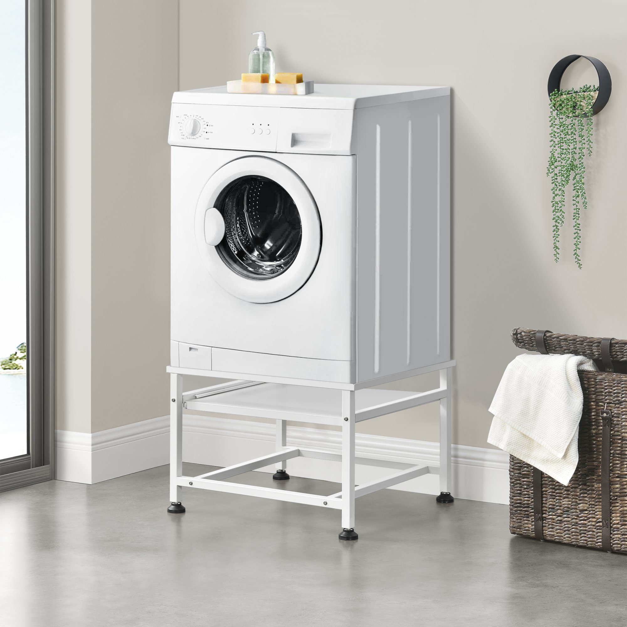 Waschmaschinenumbauschrank Stahl »Florimont« Weiß 150kg bis aus Sockel Untergestell en.casa
