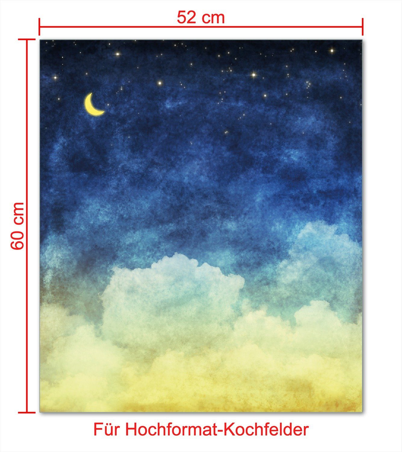 Wallario Herd-Abdeckplatte Wolkenhimmel mit Mond ESG-Sicherheitsglas, Größen (Glasplatte, inkl. Sternen, und verschiedene 5mm Noppen), tlg., 1