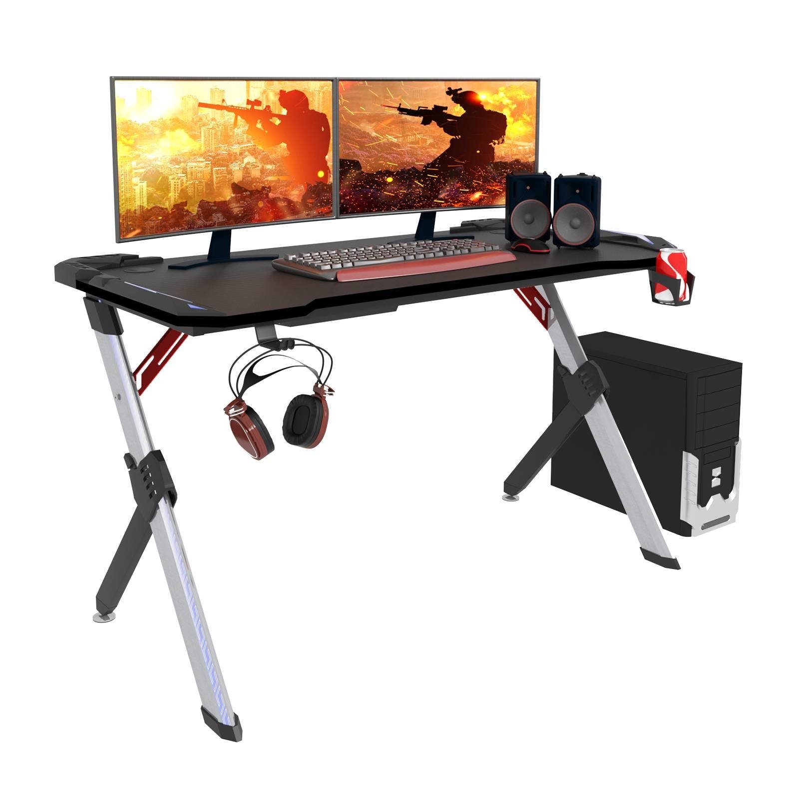 (1-St), Woltu mit Beleuchtung Gamingtisch Ergonomisch Kabelbox, LED RGB Schwarz mit