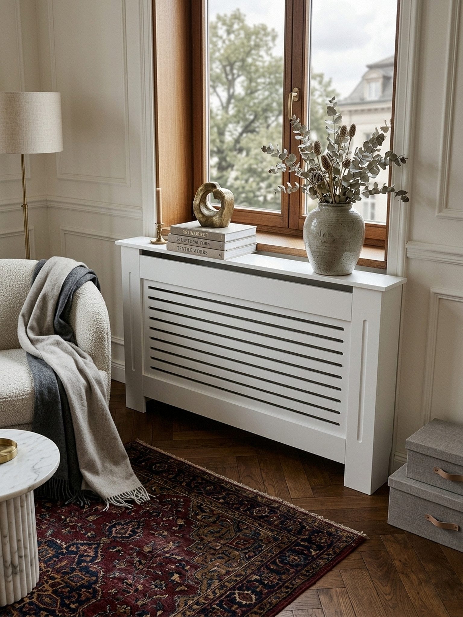 KADIMA DESIGN Heizungsverkleidung MDF Heizkörperverkleidung mit Lamellen, Hochwertig per MDF, MDF