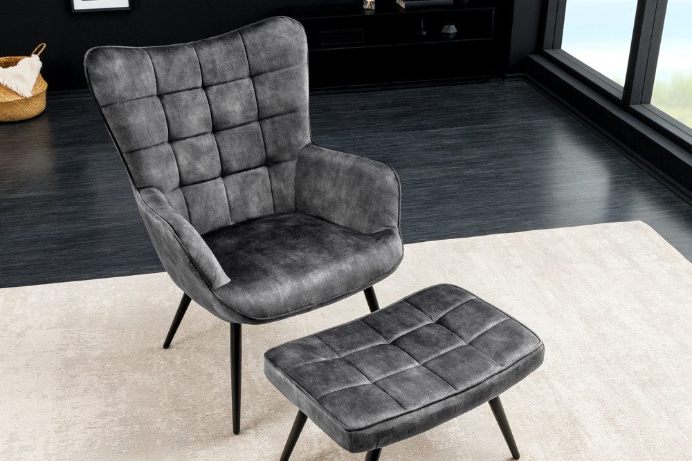 riess-ambiente Sessel SCANDINAVIA grau / schwarz (Einzelartikel, 1-St), Wohnzimmer · Samt · Metall · mit Armlehnen · Scandinavian Design – Bild 3 von 5