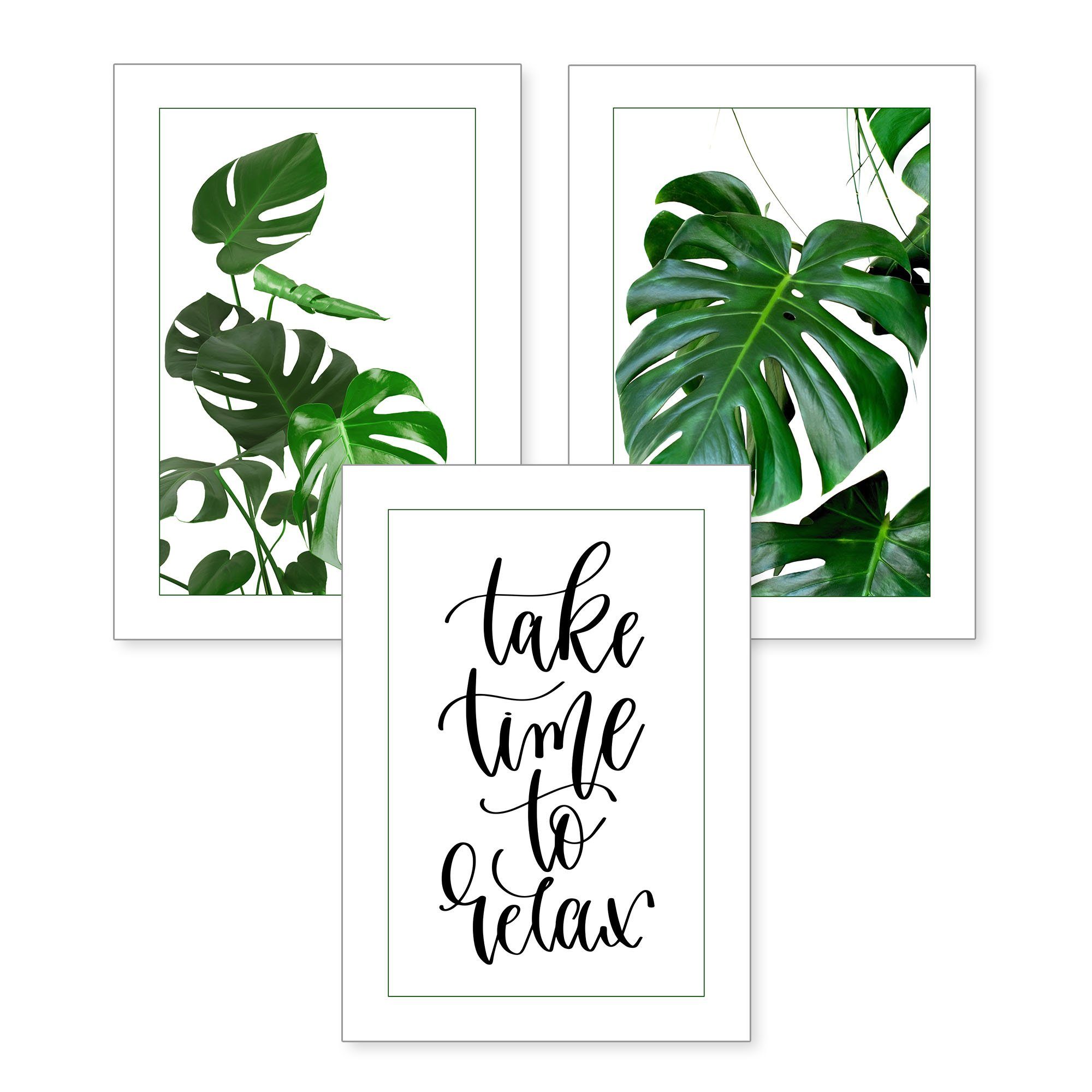 Kreative Feder Poster, Pflanzen (Set, 3 St), 3-teiliges Poster-Set, Wandbild, optional mit Rahmen, DIN A4 oder A3