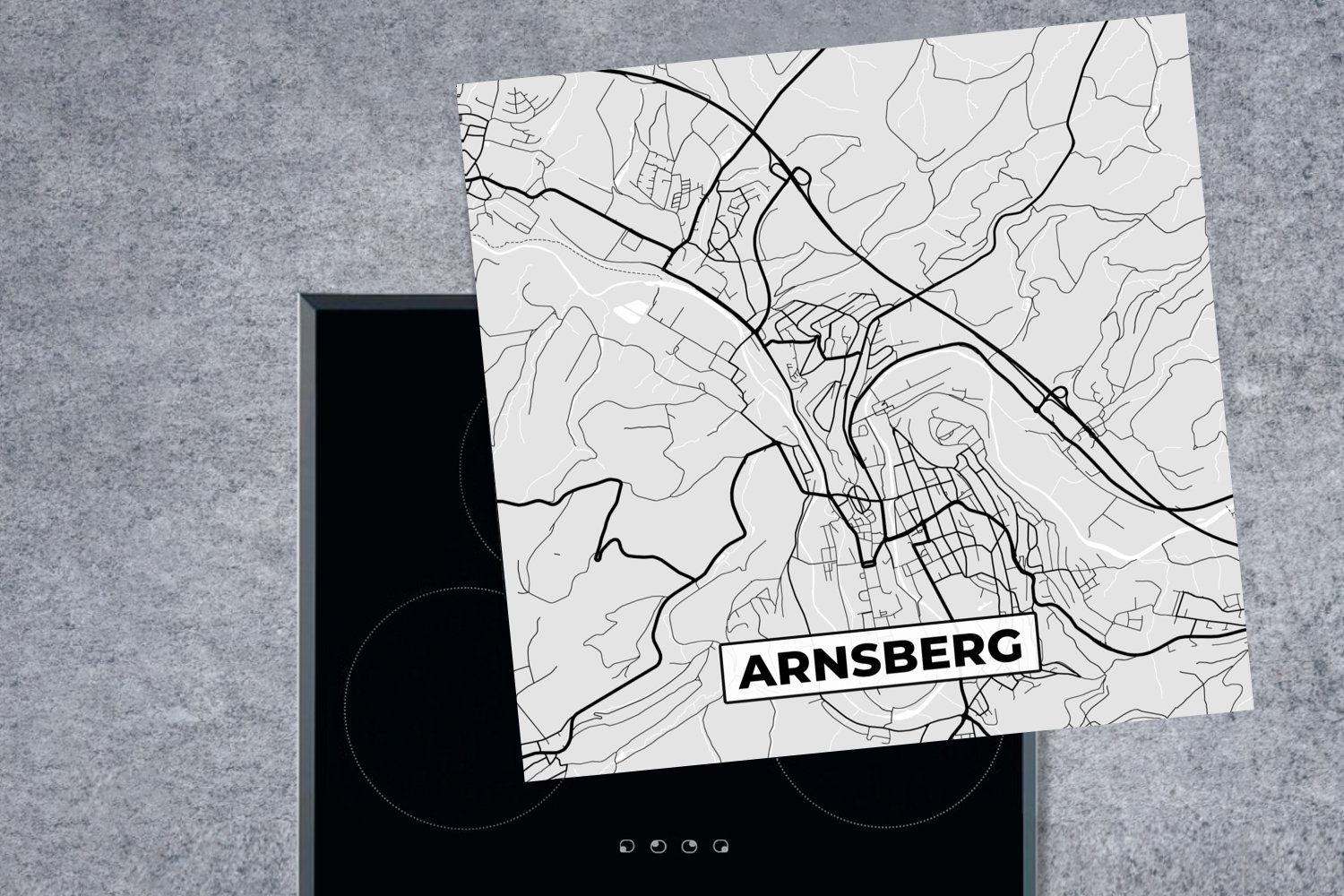cm, 78x78 tlg), Herdblende-/Abdeckplatte (1 Arnsberg Karte, Arbeitsplatte - Vinyl, - Deutschland küche Stadtplan - Ceranfeldabdeckung, MuchoWow für