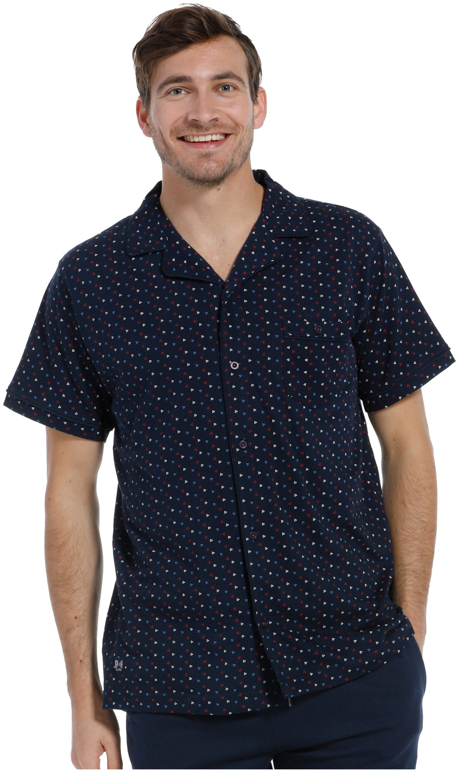 Pastunette Pyjamaoberteil Herren Schlafanzug Oberteil geknöpft Kurzarm (1-tlg) Baumwolle